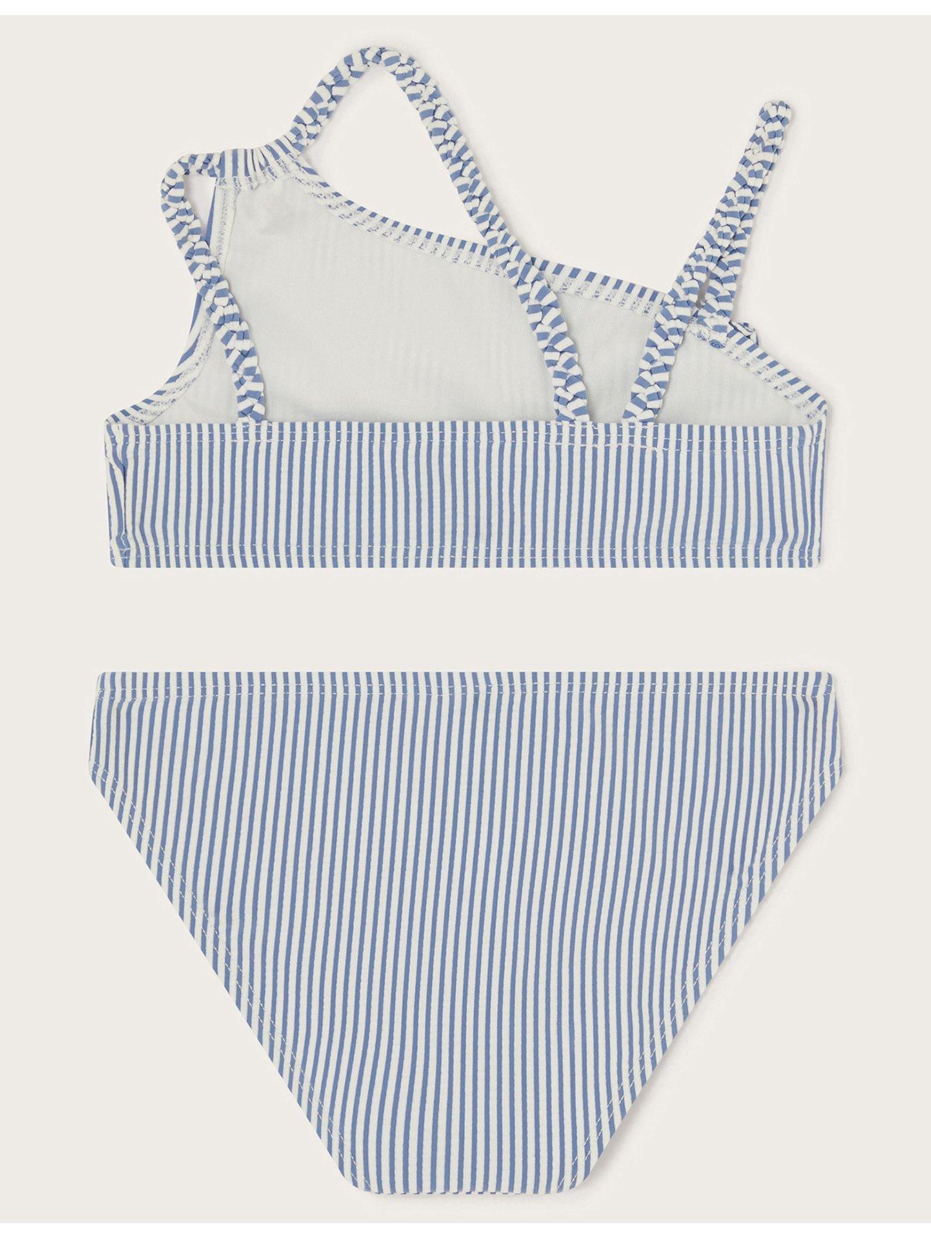 Image 2 of 3 of Monsoon Girls Stripe Asymmetrical Bikini Set - Blue