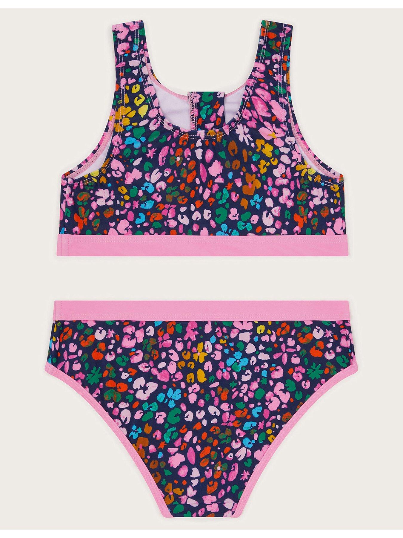 Image 2 of 3 of Monsoon Girls Leopard Print Sporty Zip-Up Bikini Set - Navy