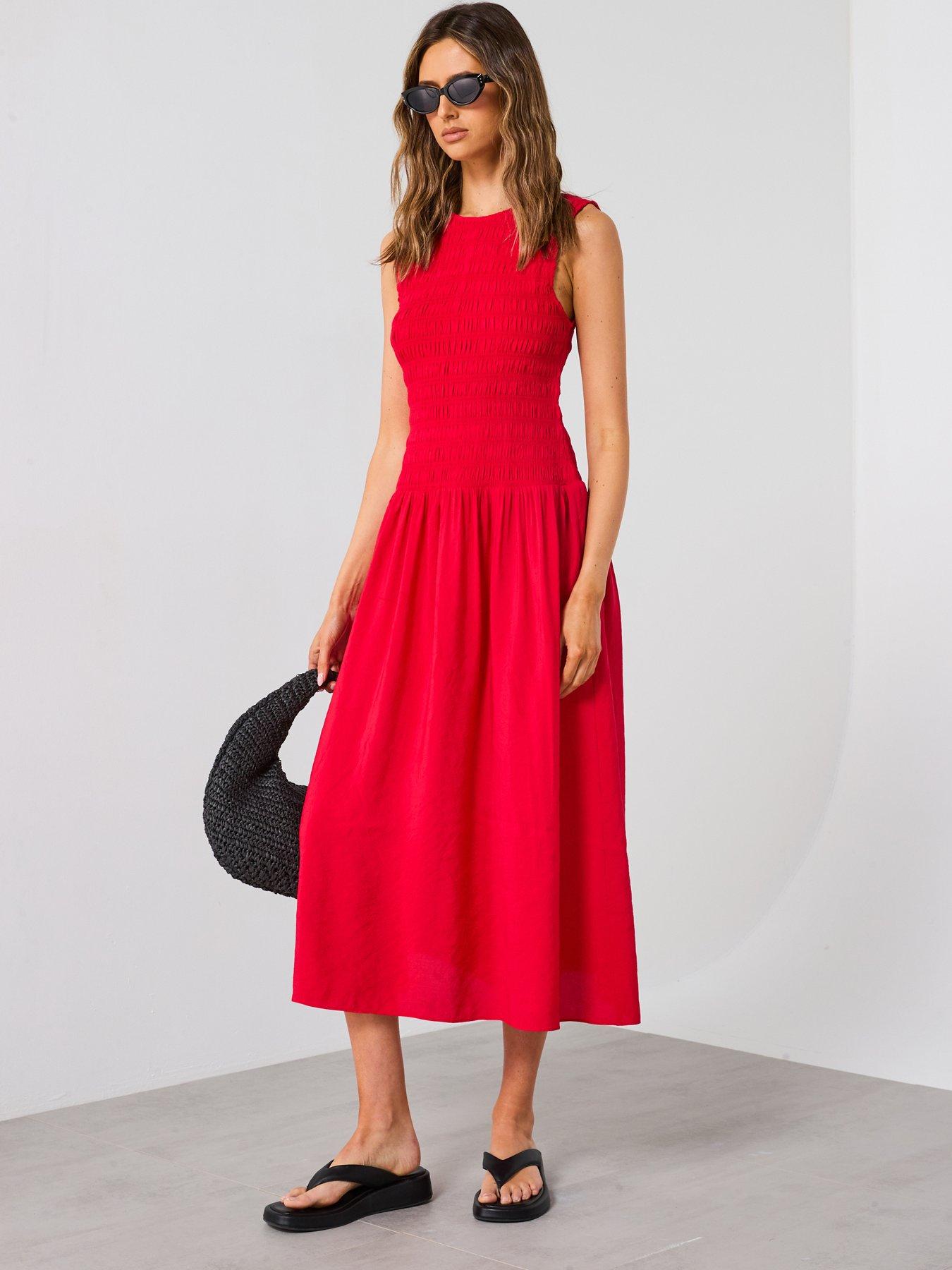 mango-flare-dress-with-gathered-body-redback