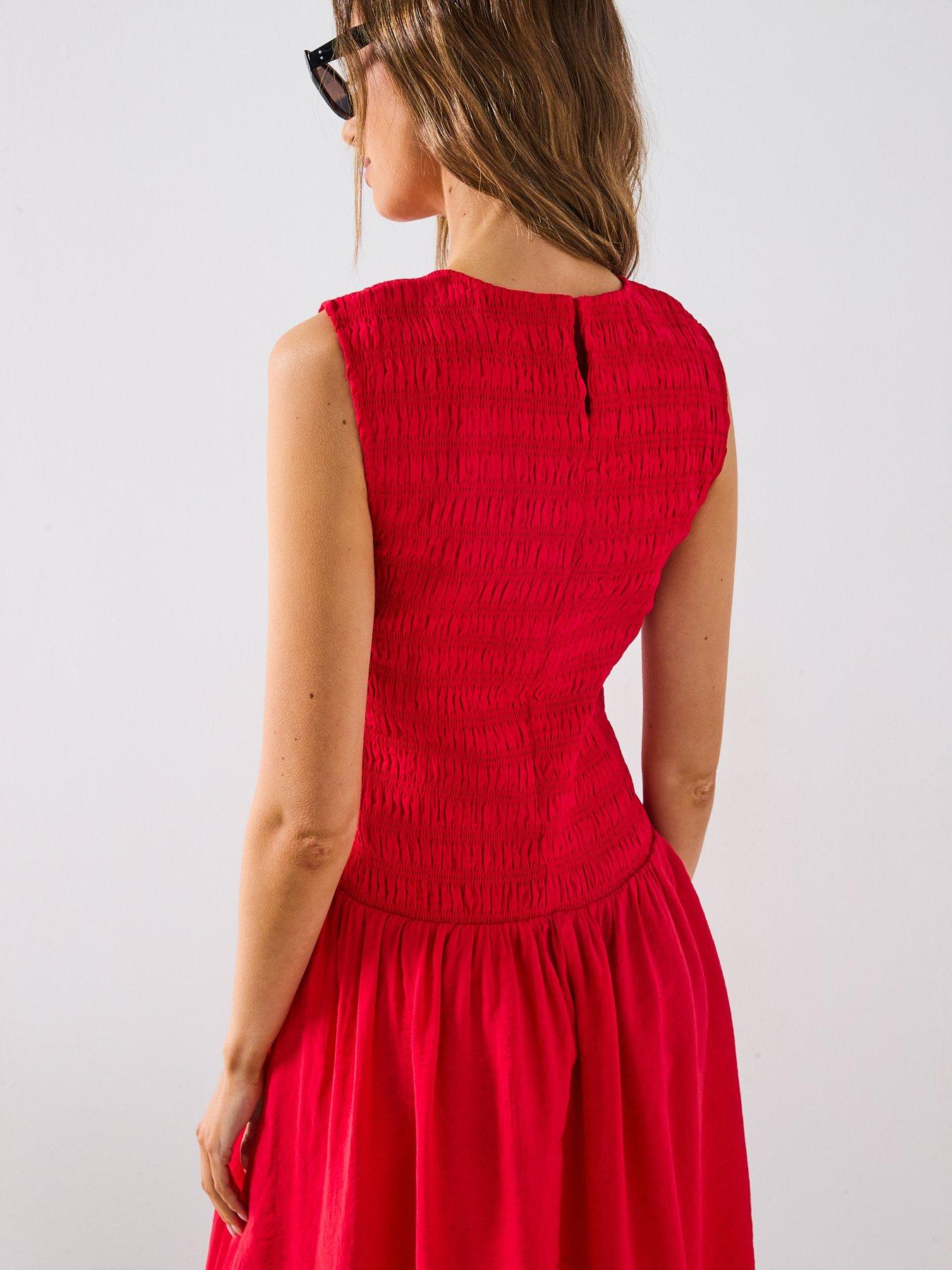 mango-flare-dress-with-gathered-body-reddetail