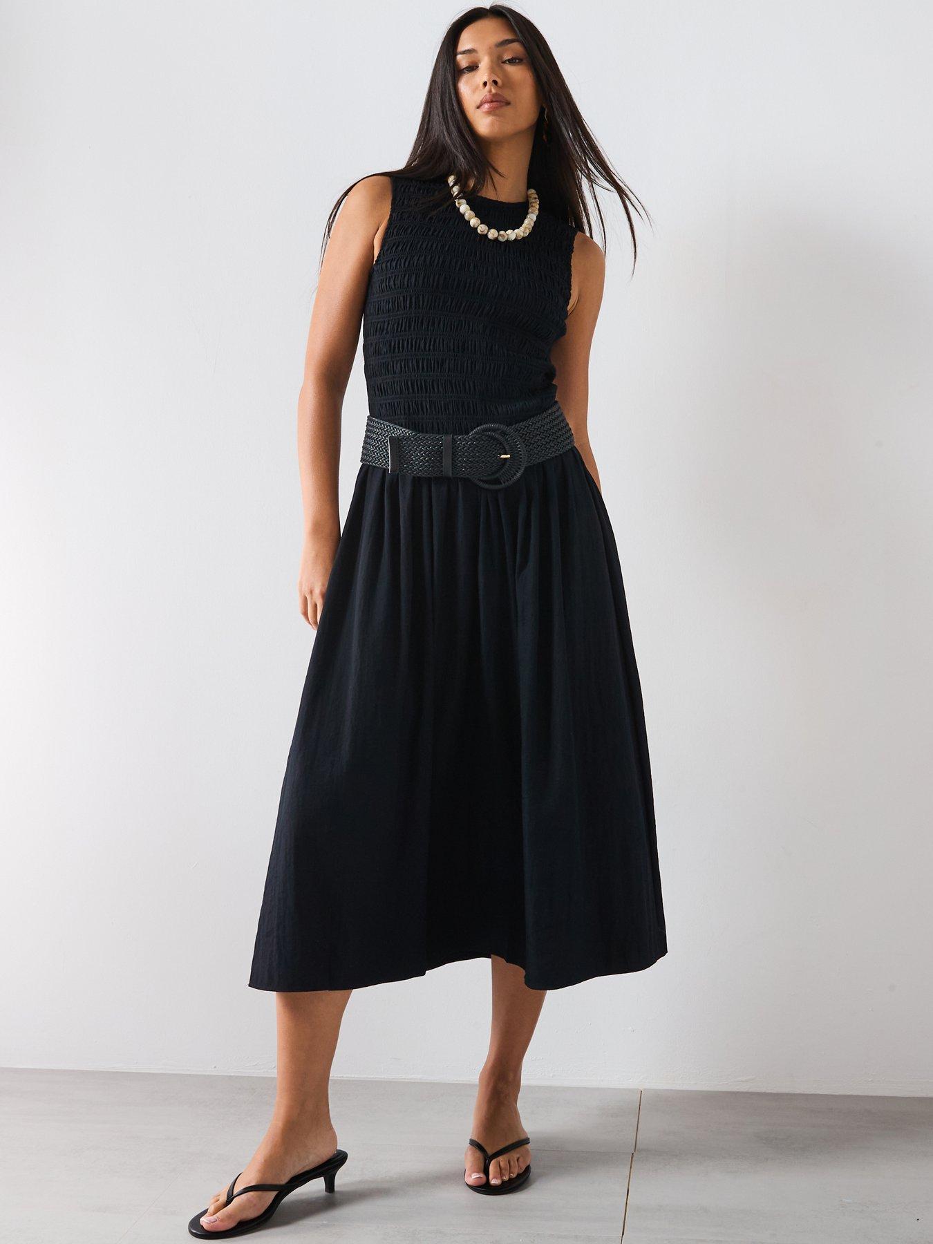 Image of Mango Flared Dress With Gathered Body - Black