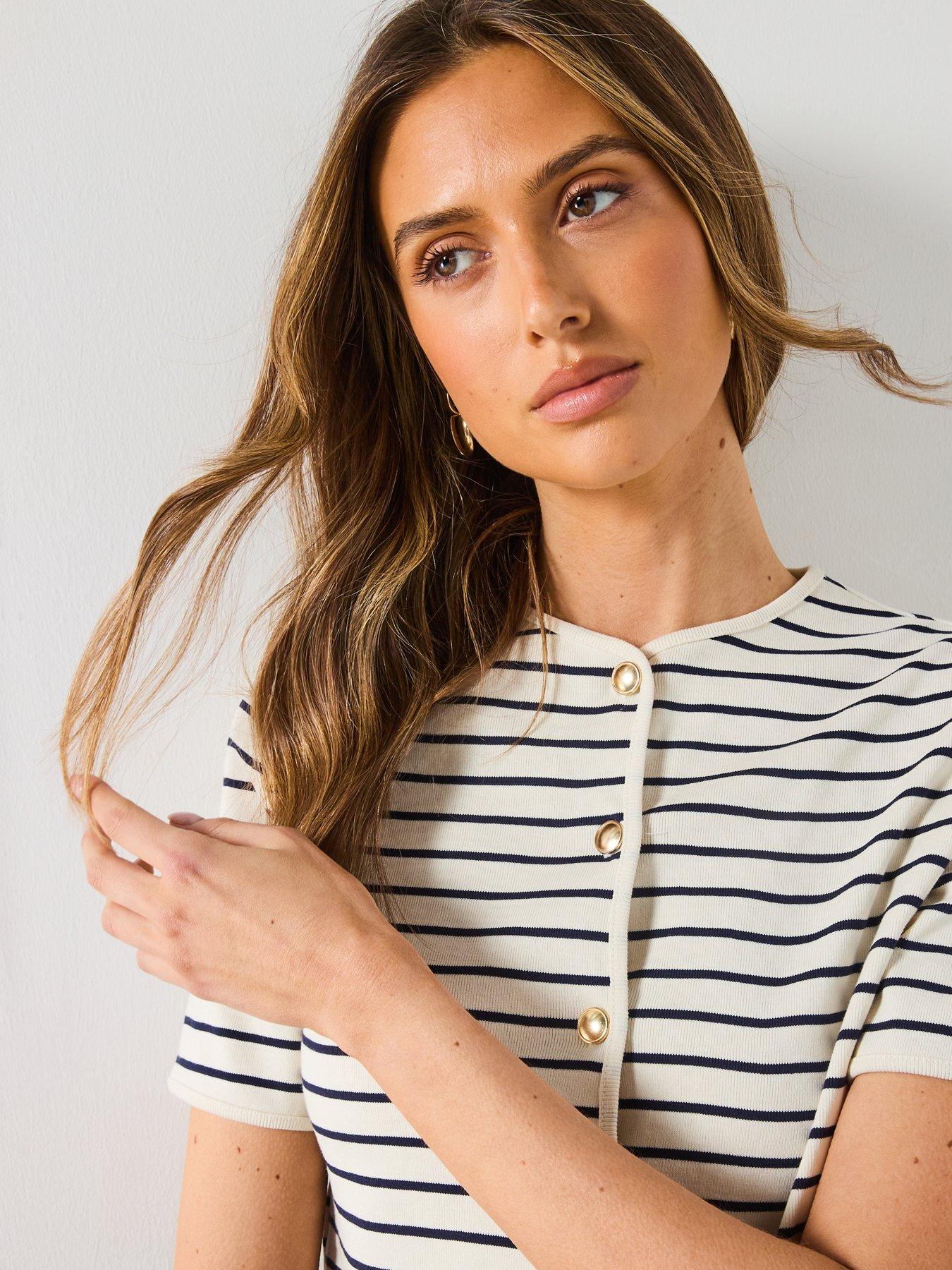 mango-short-sleeve-striped-cardigan-navyoutfit