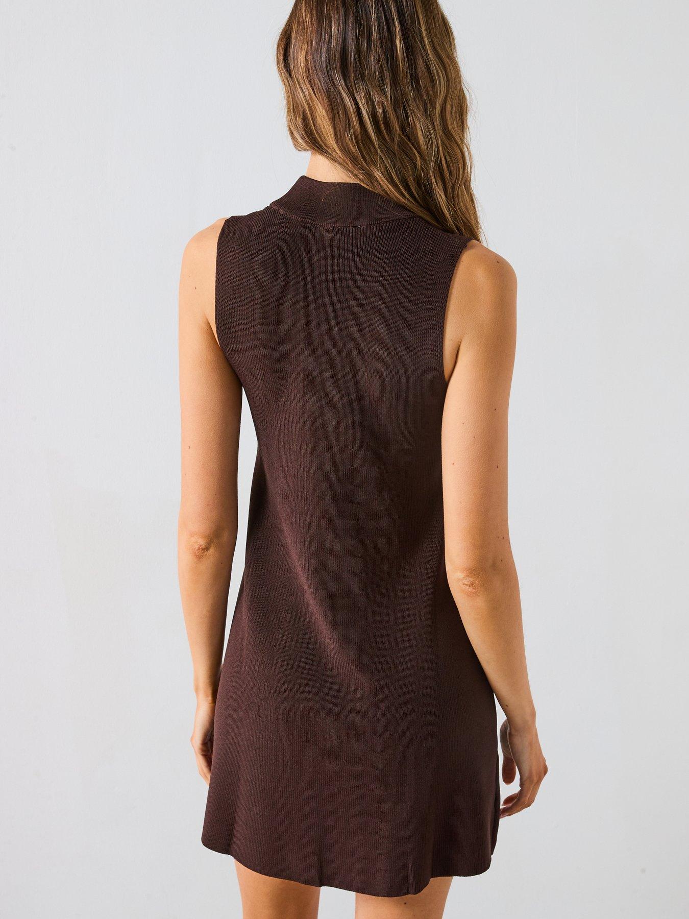 Image 2 of 6 of Mango Perkins-Neck Knitted Dress - Brown