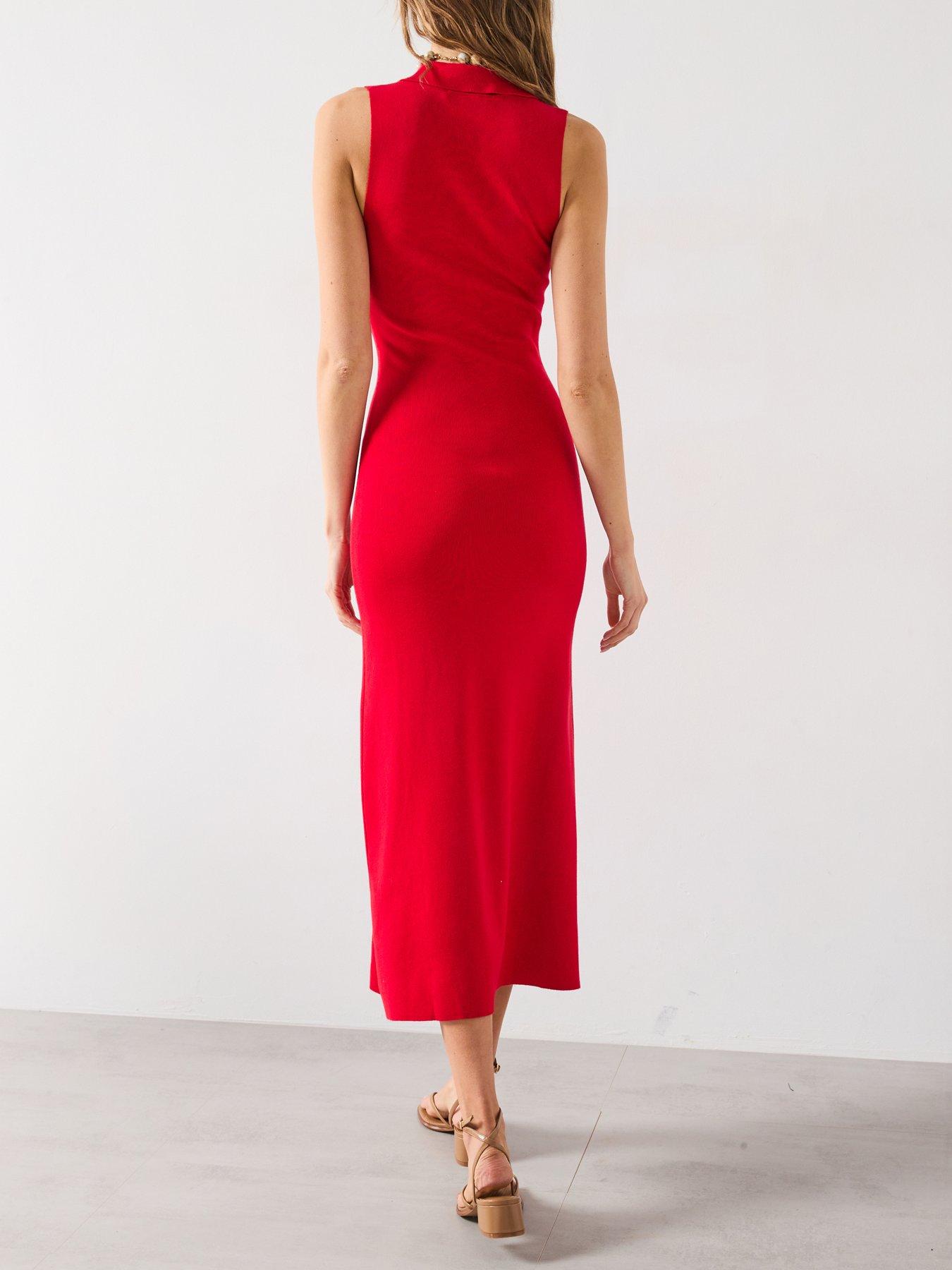 Mango Knitted Midi-Dress With Lapels - Red | Very Ireland