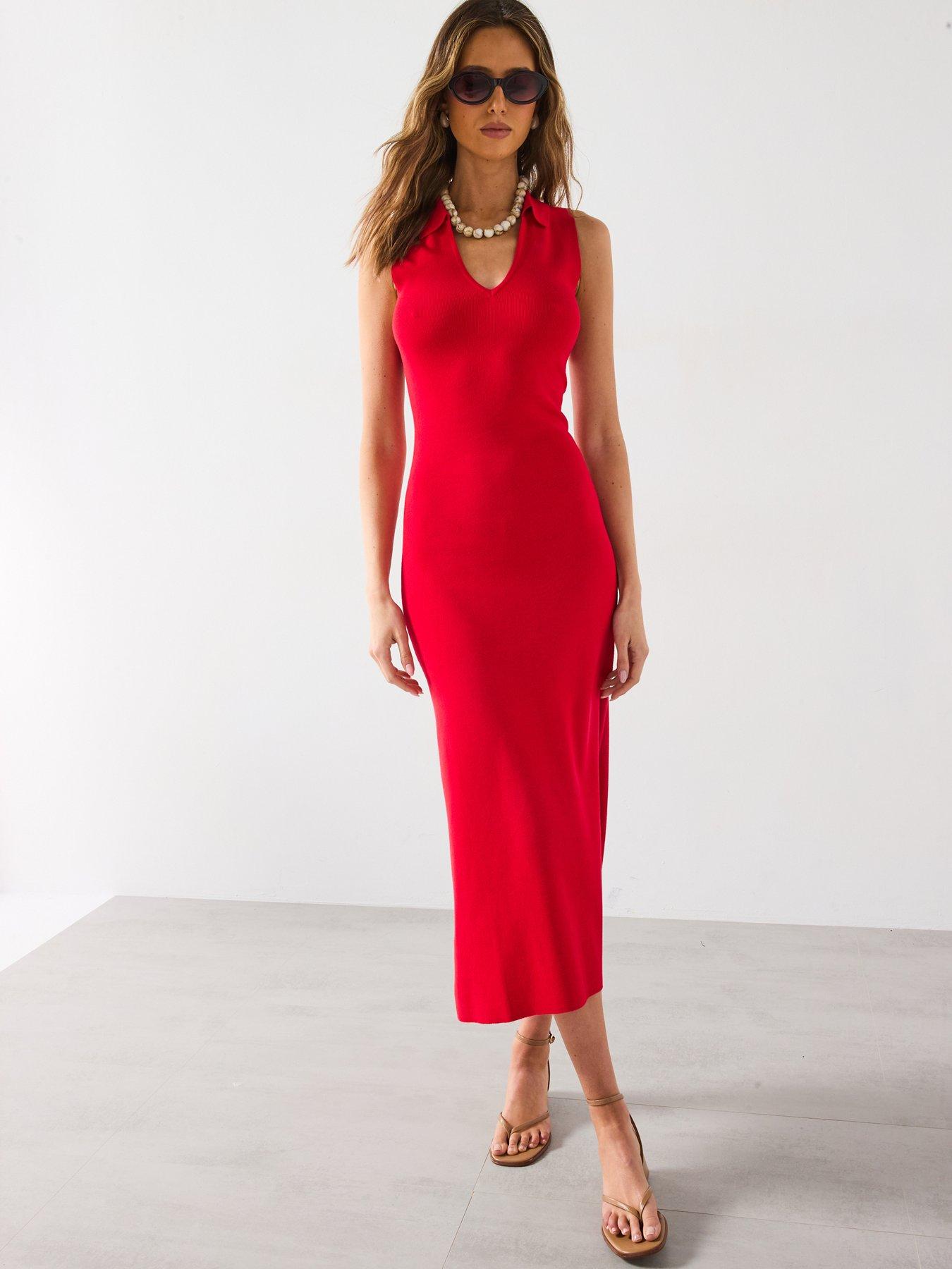 mango-knitted-midi-dress-with-lapels-redback
