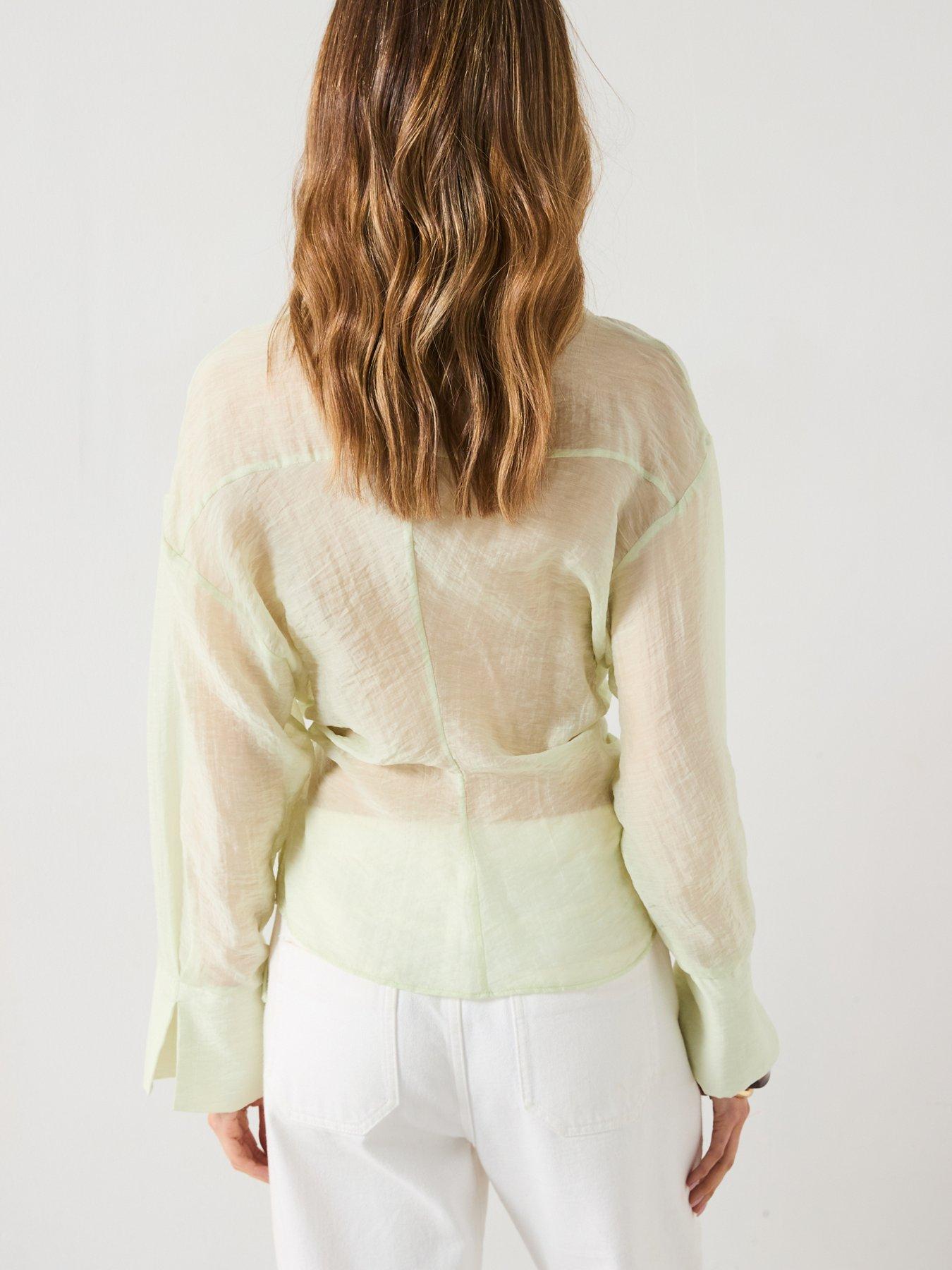 Image 2 of 6 of Mango Cross-Over Lyocell Shirt With Bow Closure - Aqua Green