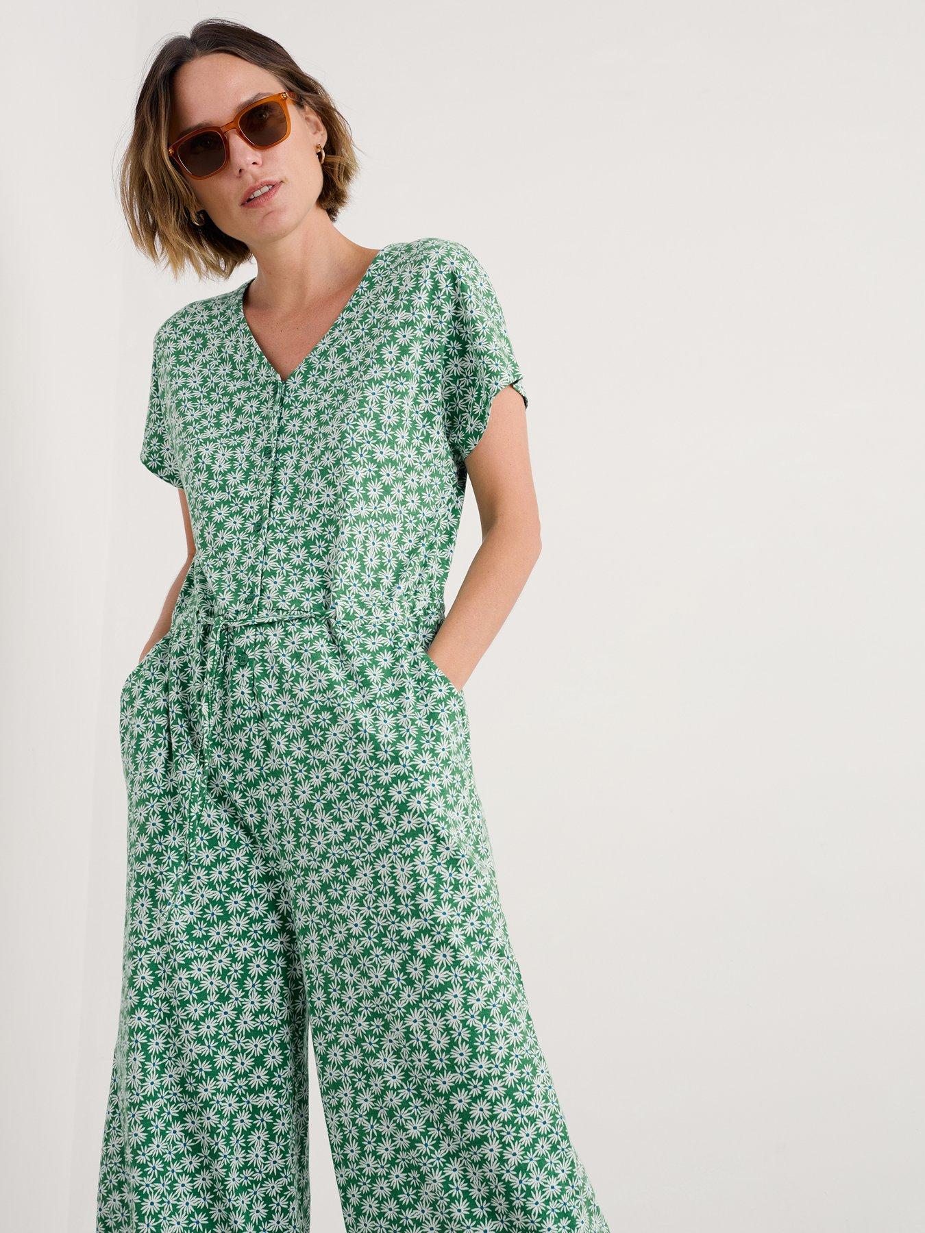Image 3 of 5 of Seasalt Cornwall Rose Trellis Jumpsuit - Green