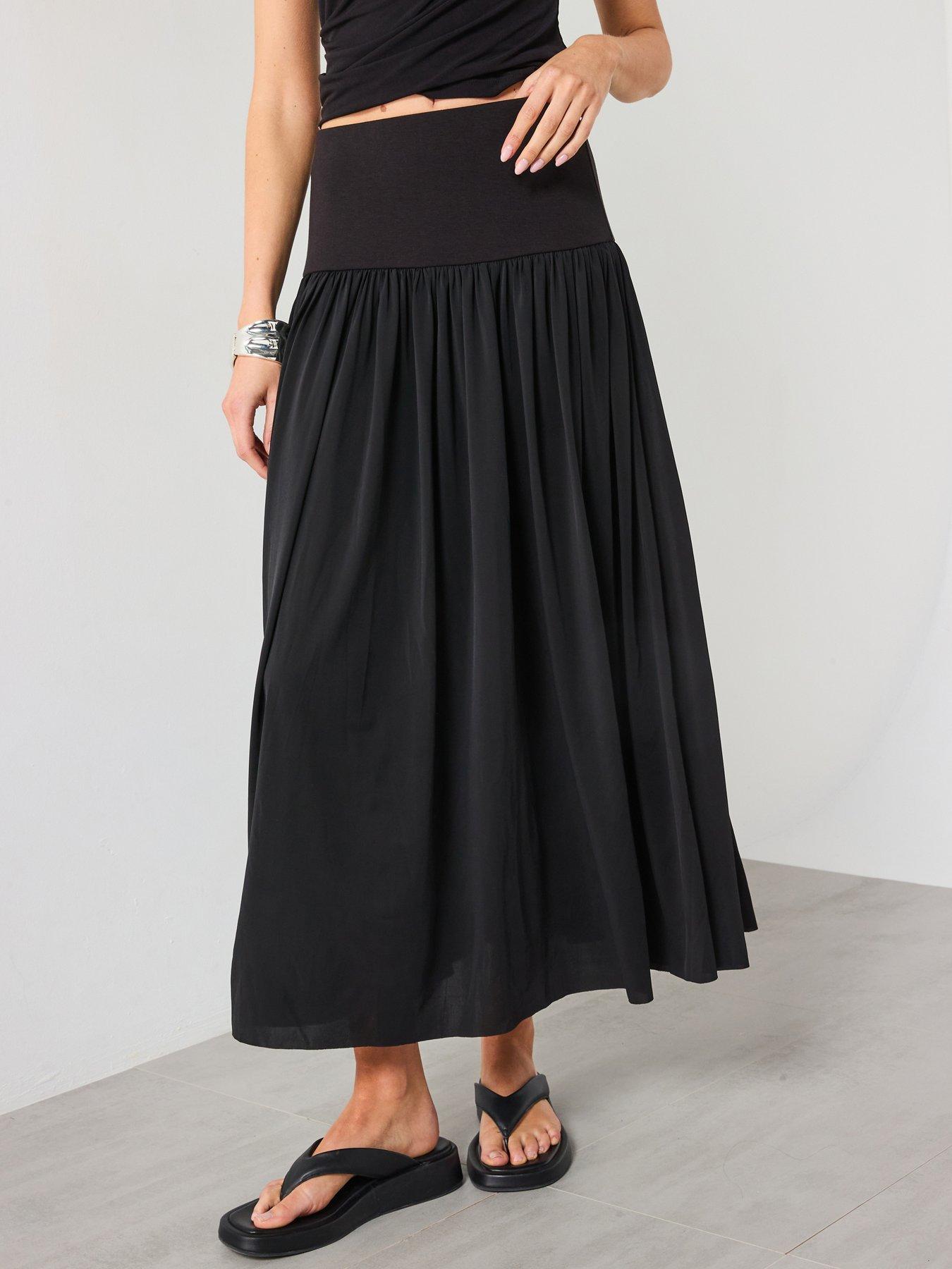 Image 1 of 5 of Mango Long Gathered Skirt - Black