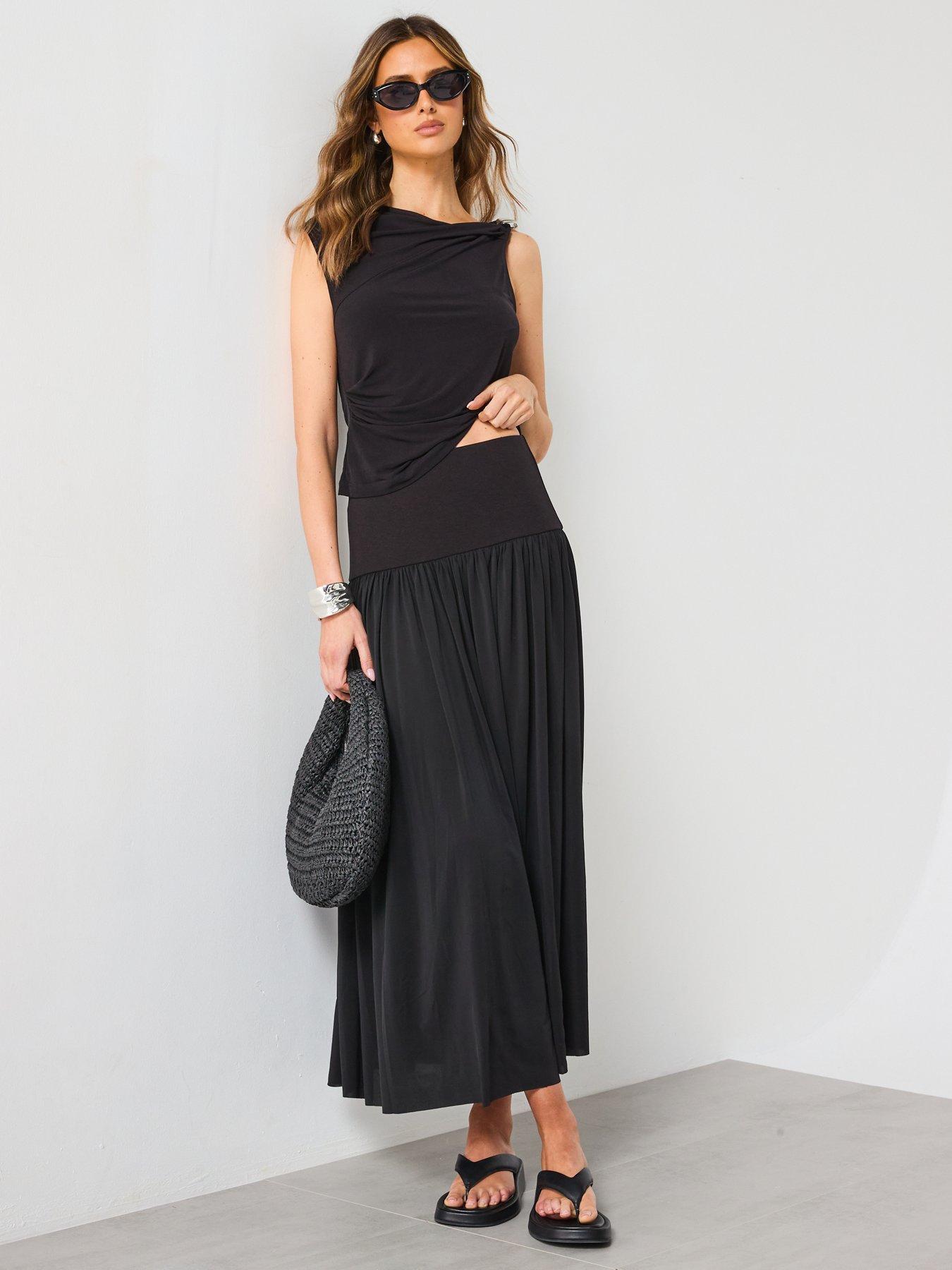 Image 3 of 5 of Mango Long Gathered Skirt - Black