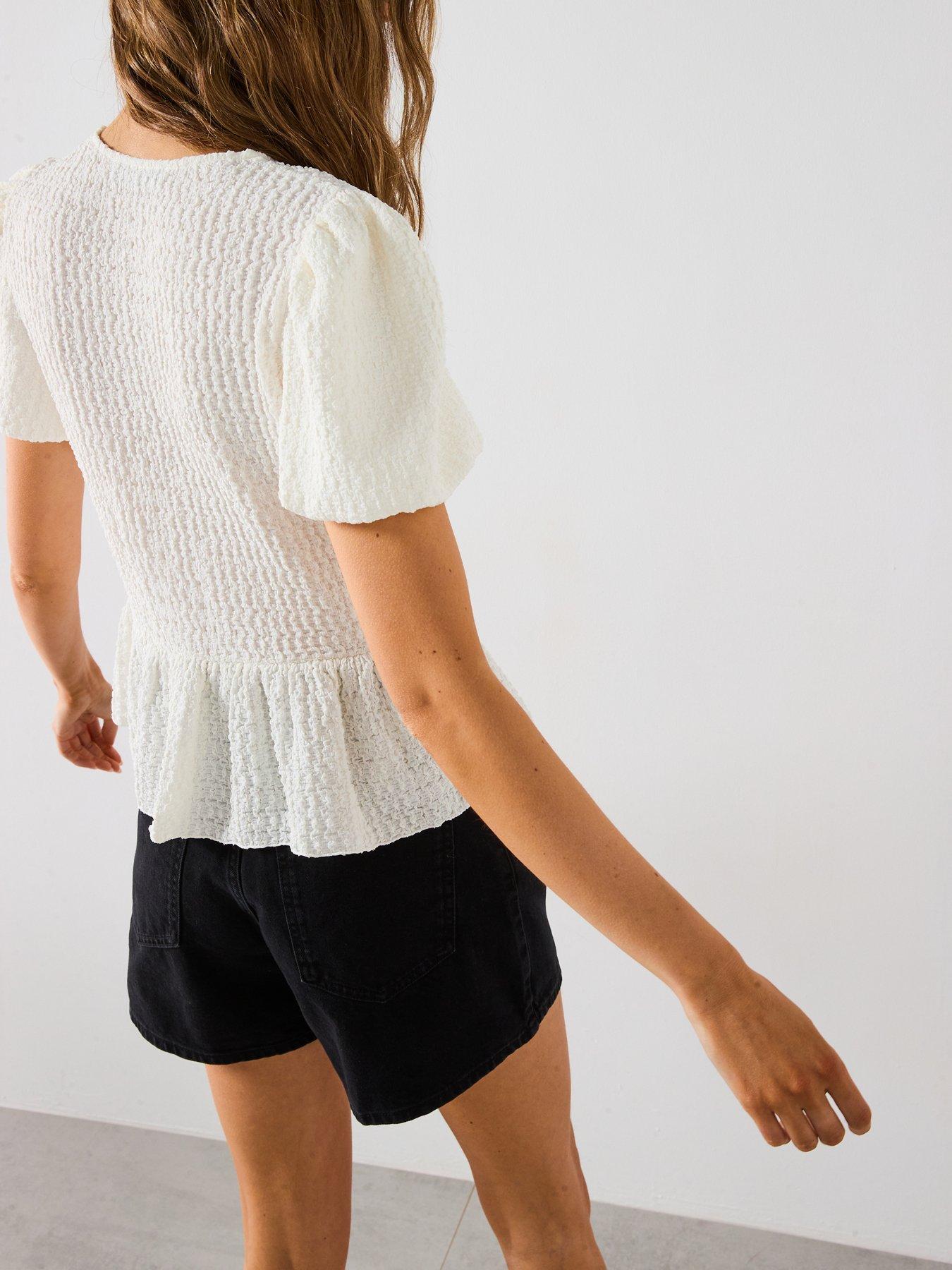 Image 5 of 6 of Mango Textured Blouse With Bow Closure - Cream