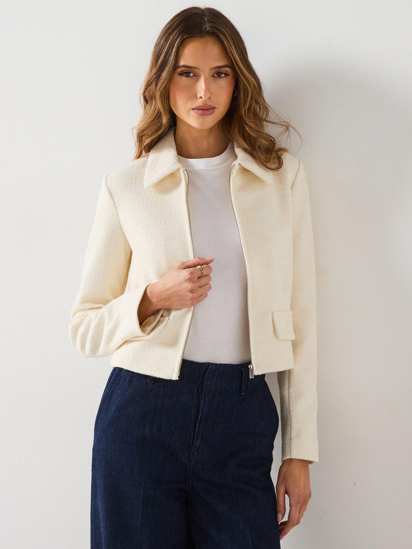 Image 1 of 6 of Mango Cotton-Blend Jacket With Lapel - Cream
