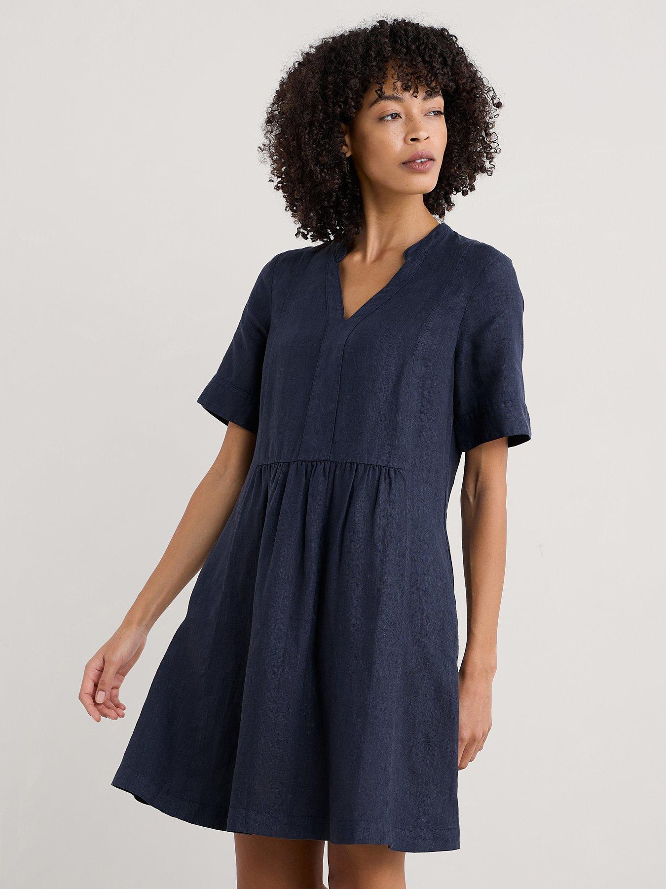 knee length dresses for ladies Beyond Linen Blend Mini Dress White