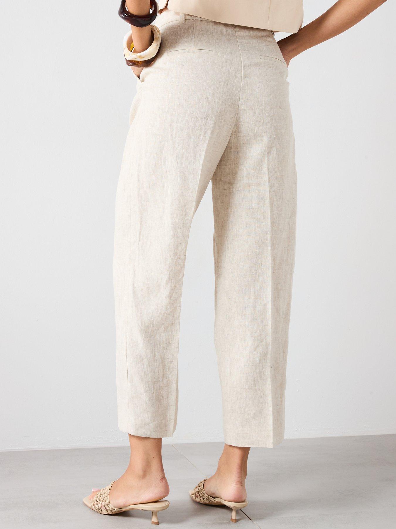 Image 2 of 5 of Mango Straight Linen Trousers With Dart Detail - Beige