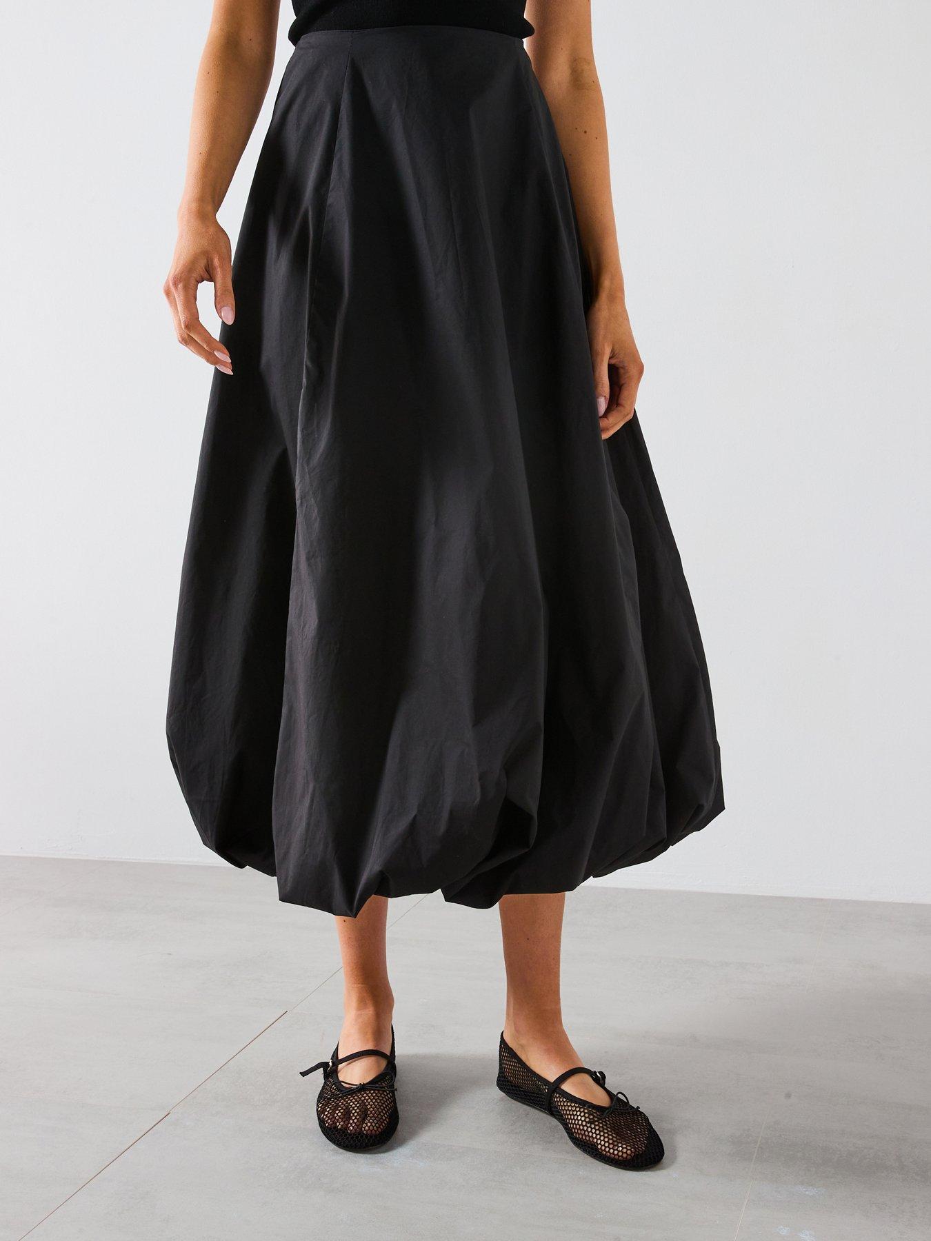 mango-flared-skirt-with-puffed-hem-black