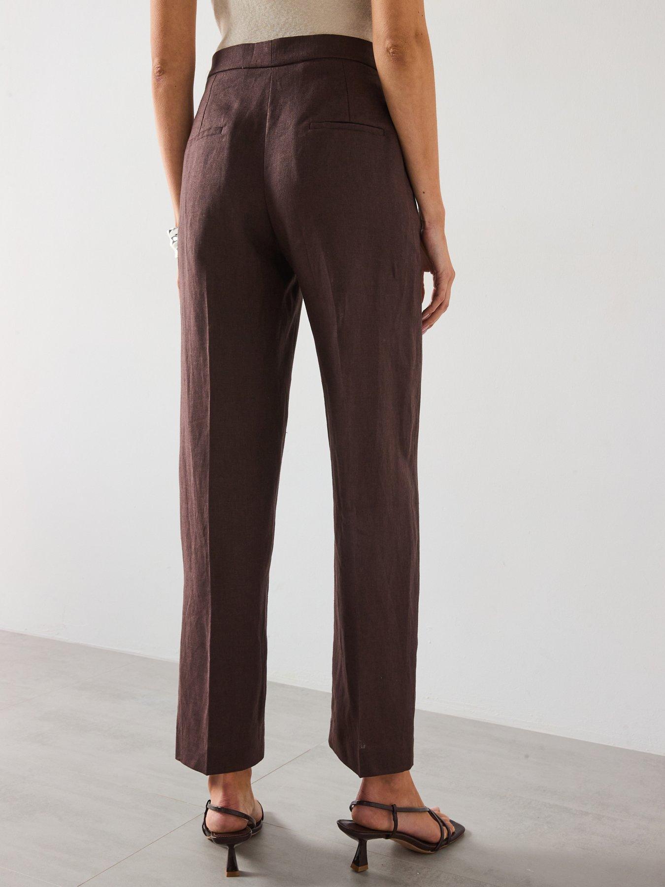 Image 2 of 6 of Mango 100% Linen Trousers - Brown
