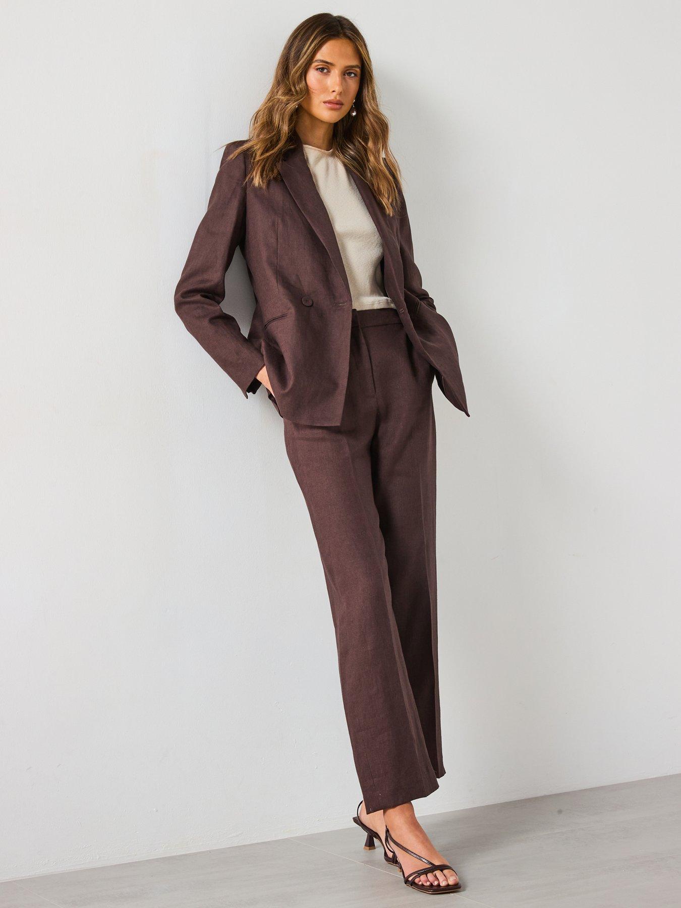 Image 3 of 6 of Mango 100% Linen Trousers - Brown