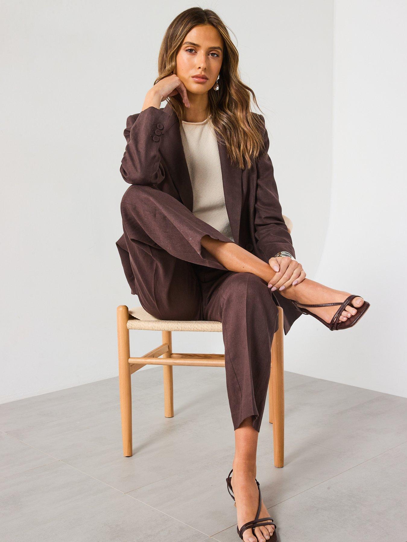 Image 4 of 6 of Mango 100% Linen Trousers - Brown