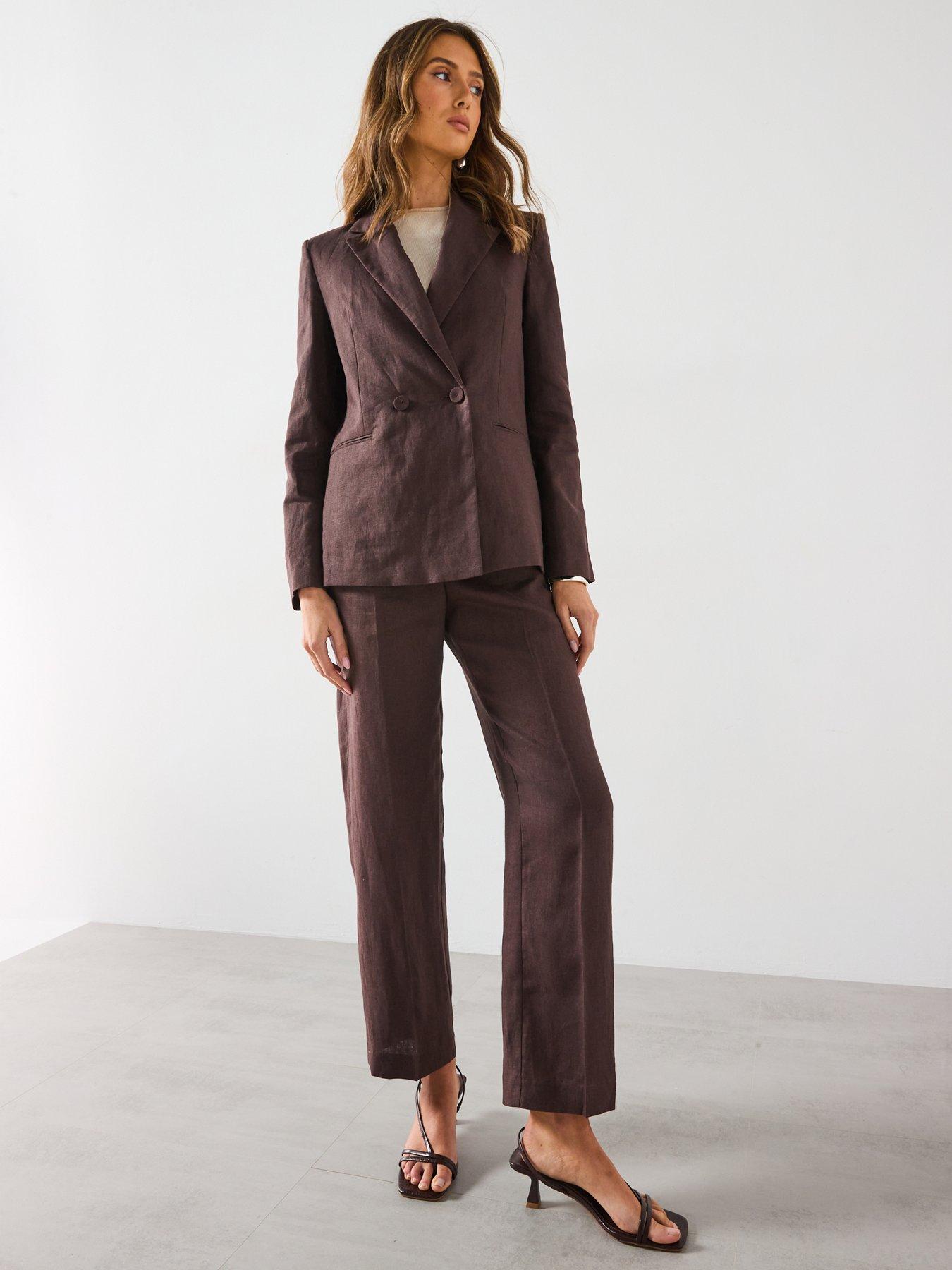 Image 5 of 6 of Mango 100% Linen Trousers - Brown