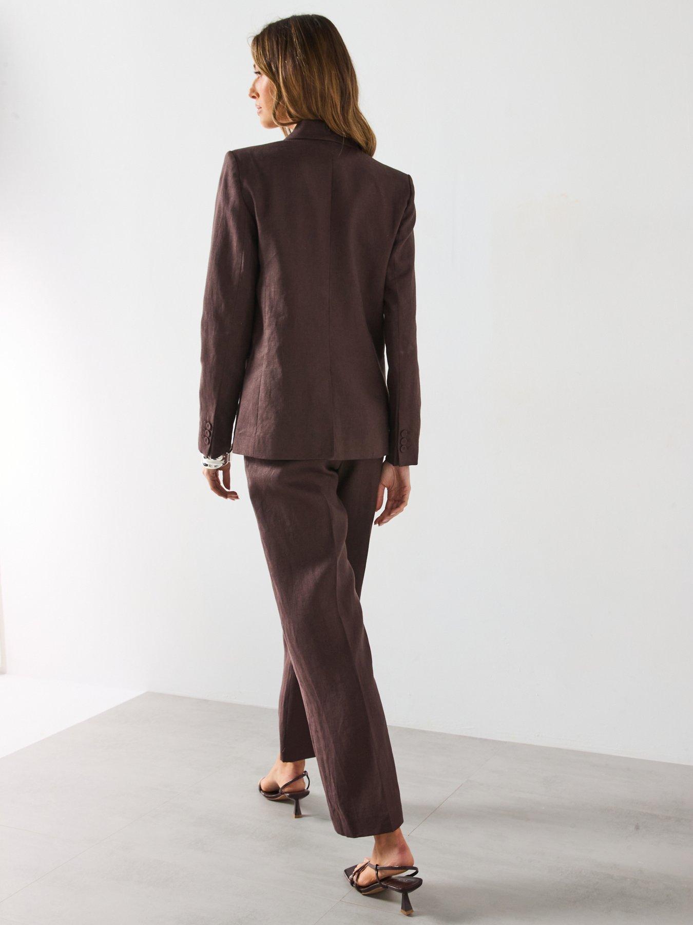 Image 6 of 6 of Mango 100% Linen Trousers - Brown