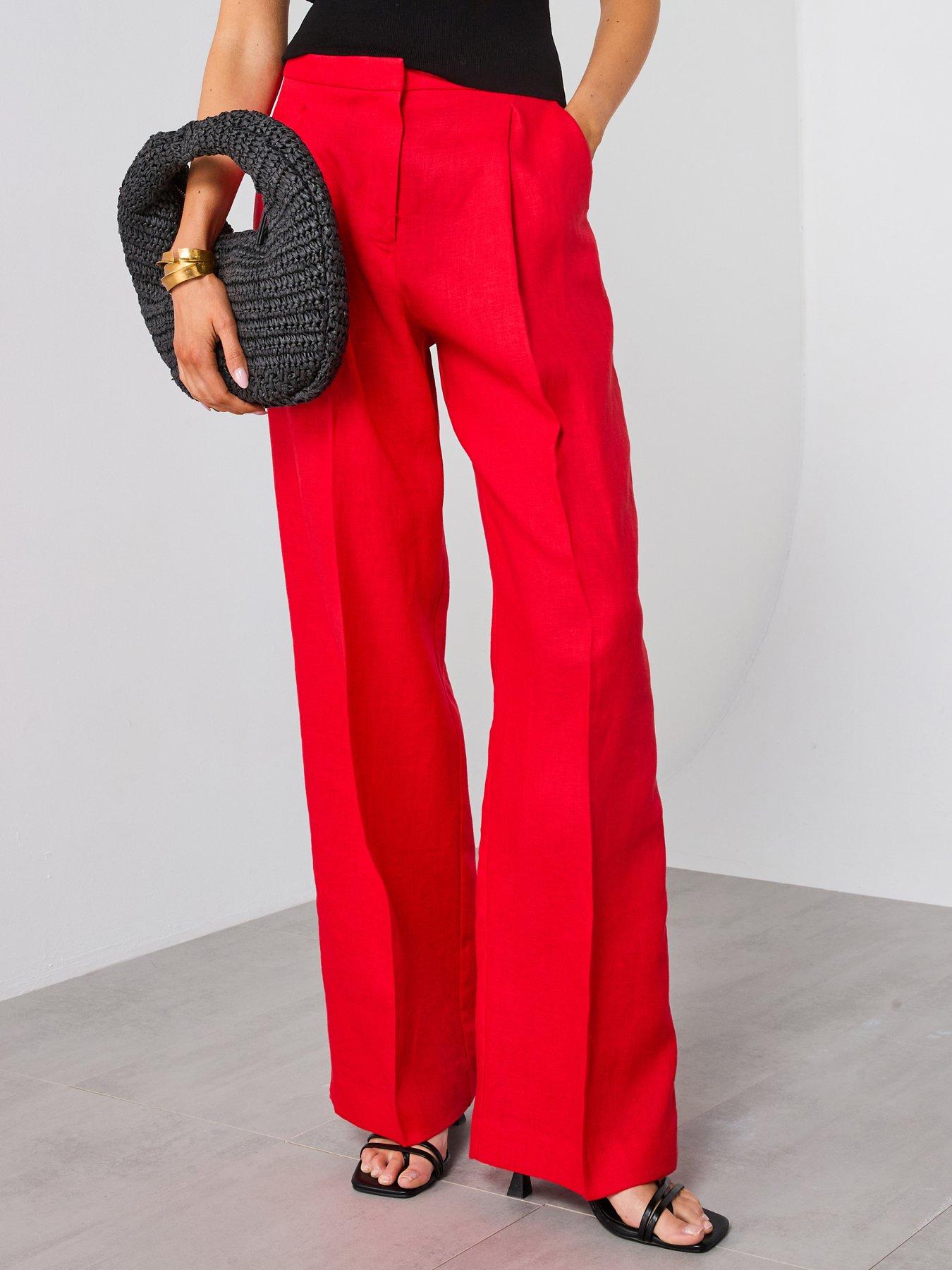 Image 1 of 6 of Mango Straight-Fit Linen Suit Trousers - Red