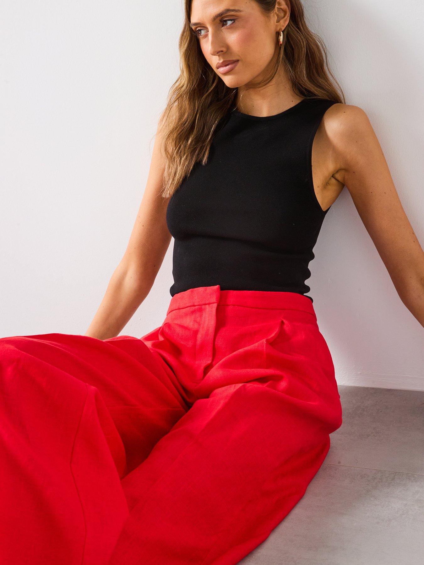 Image 5 of 6 of Mango Straight-Fit Linen Suit Trousers - Red