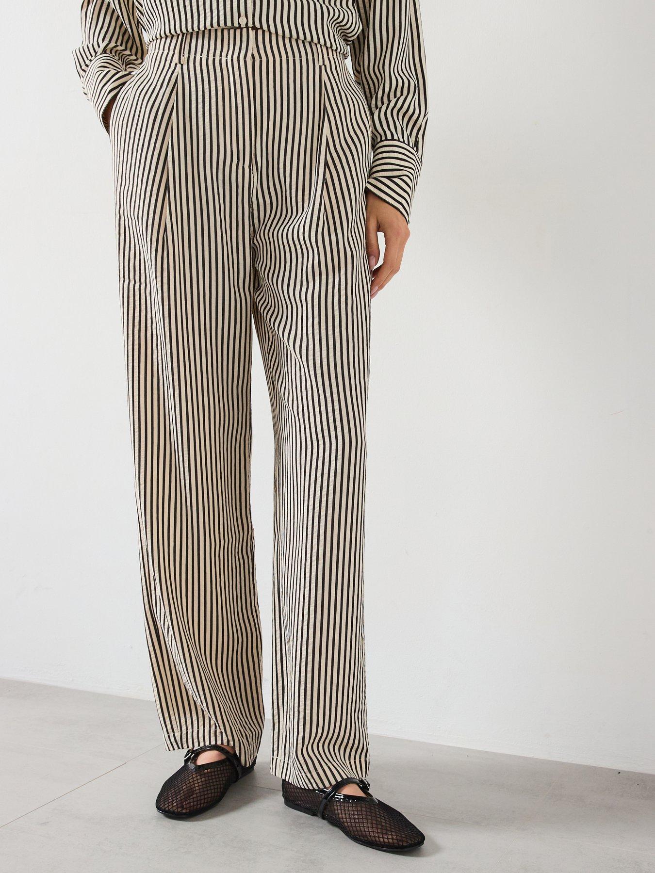 Image of Mango Texture Striped Trousers - Cream