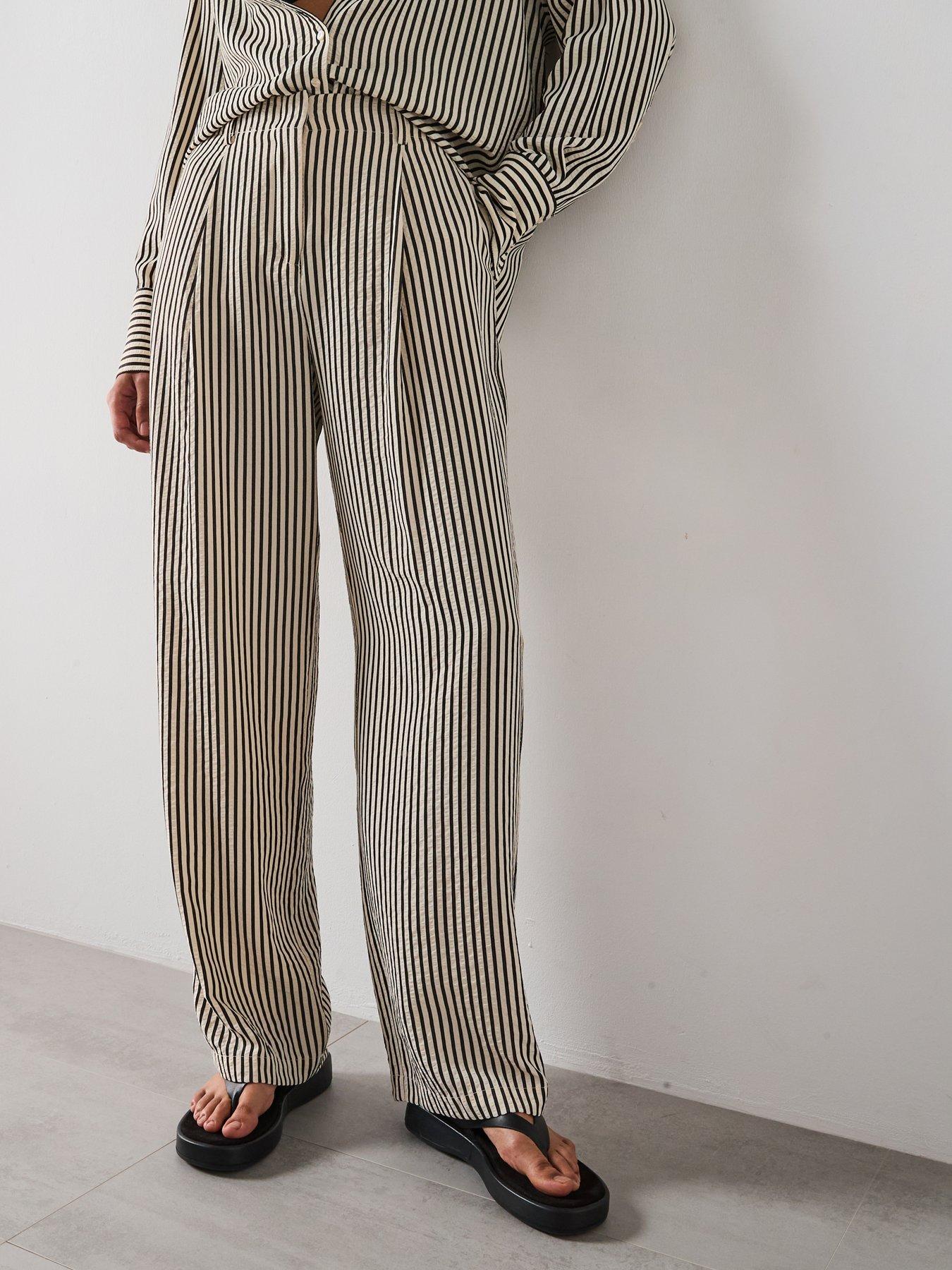 Mango Texture Striped Trousers - Cream