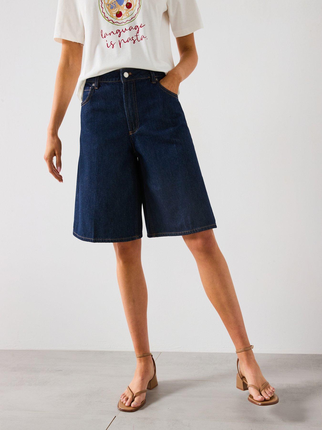 Mango High Waisted Rinse Wash Bermuda Shorts Blue Very Ireland