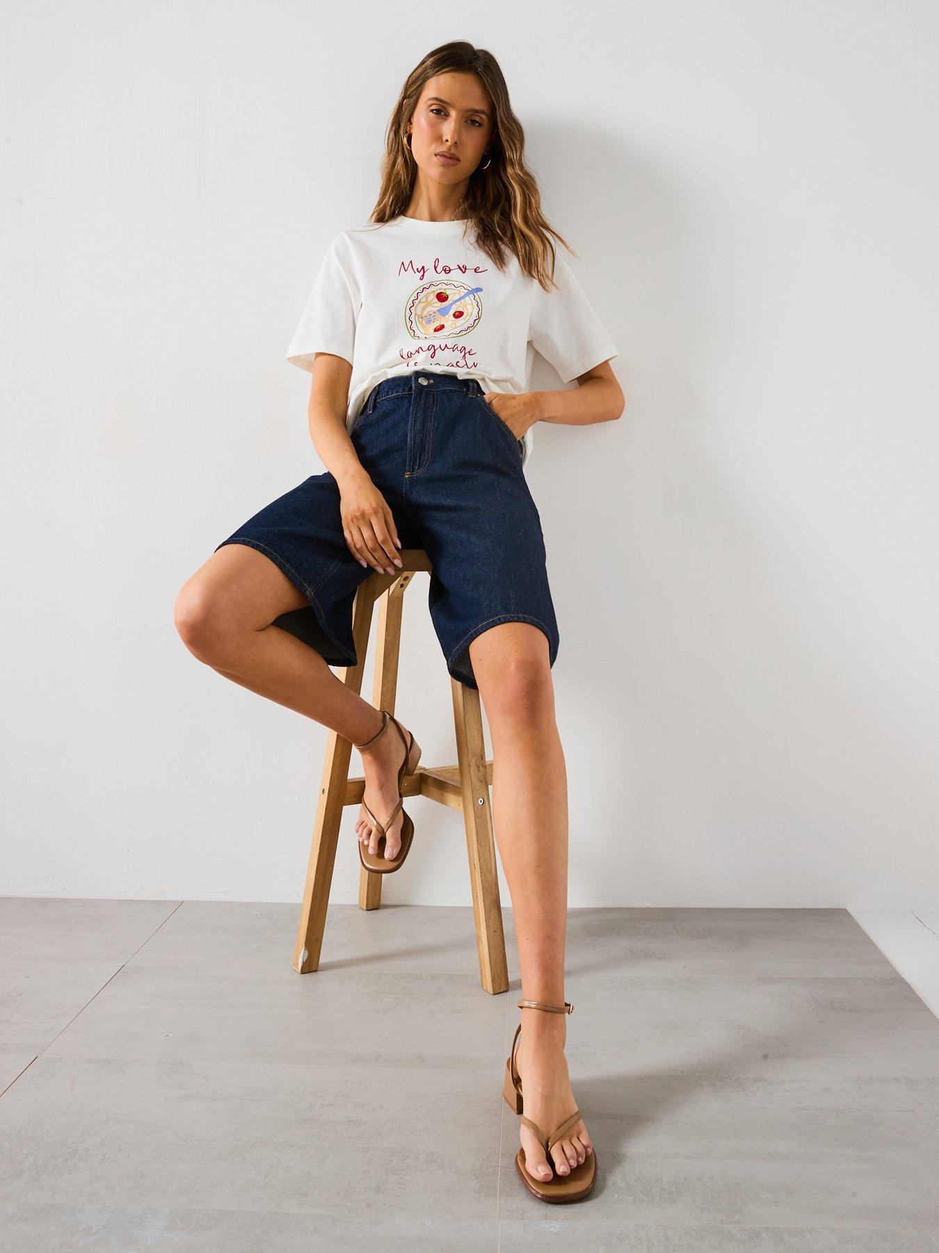 Image 3 of 6 of Mango High Waisted Rinse Wash Bermuda Shorts - Blue