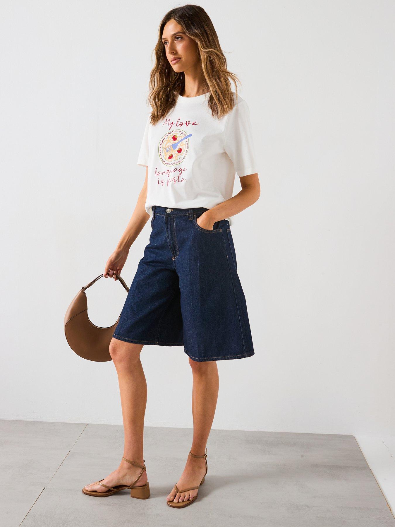 Image 6 of 6 of Mango High Waisted Rinse Wash Bermuda Shorts - Blue