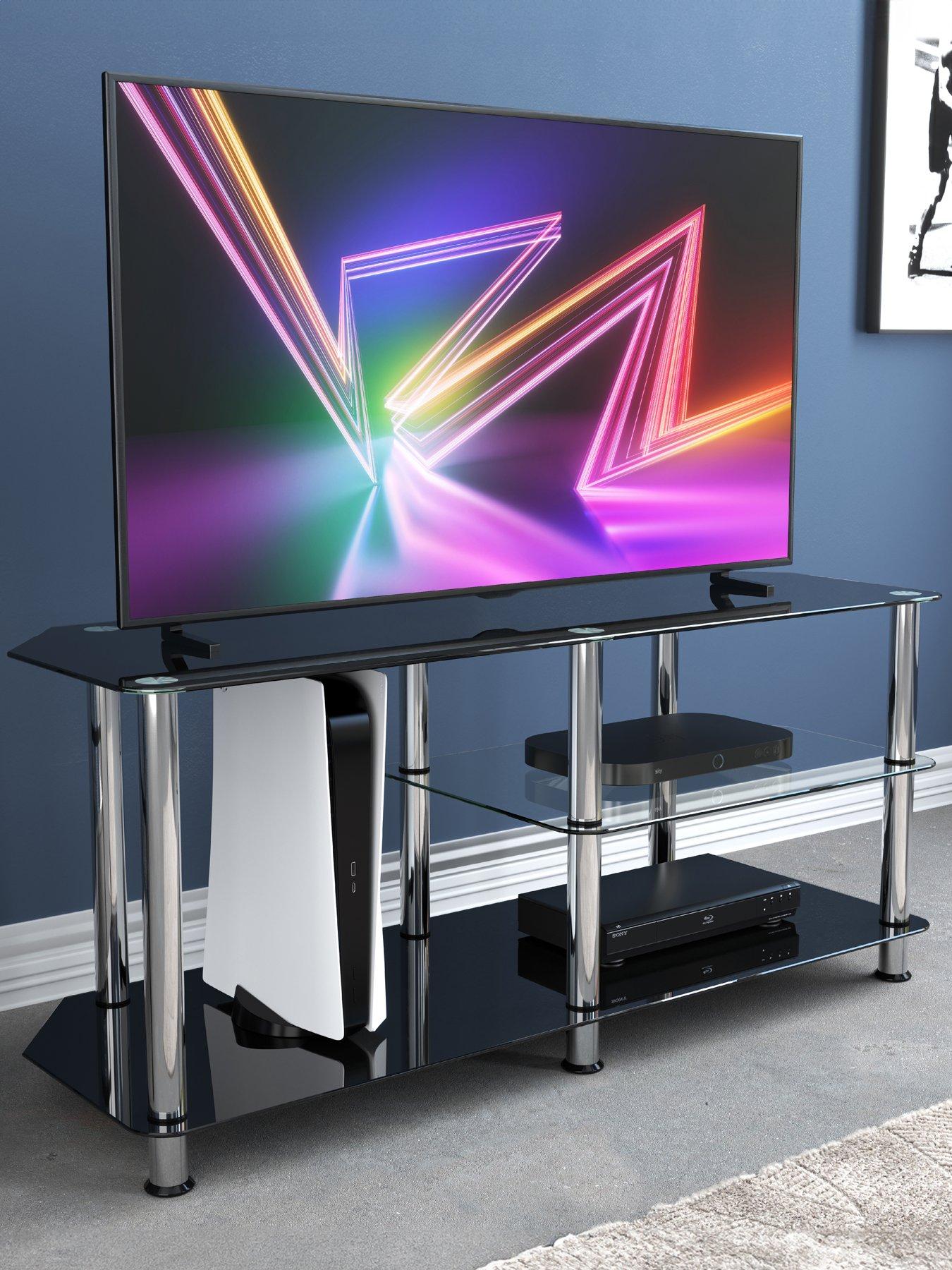 AVF Classic 1.14m Glass TV Stand with Vertical Storage - fits up to 55 inch TV - Black/Chrome