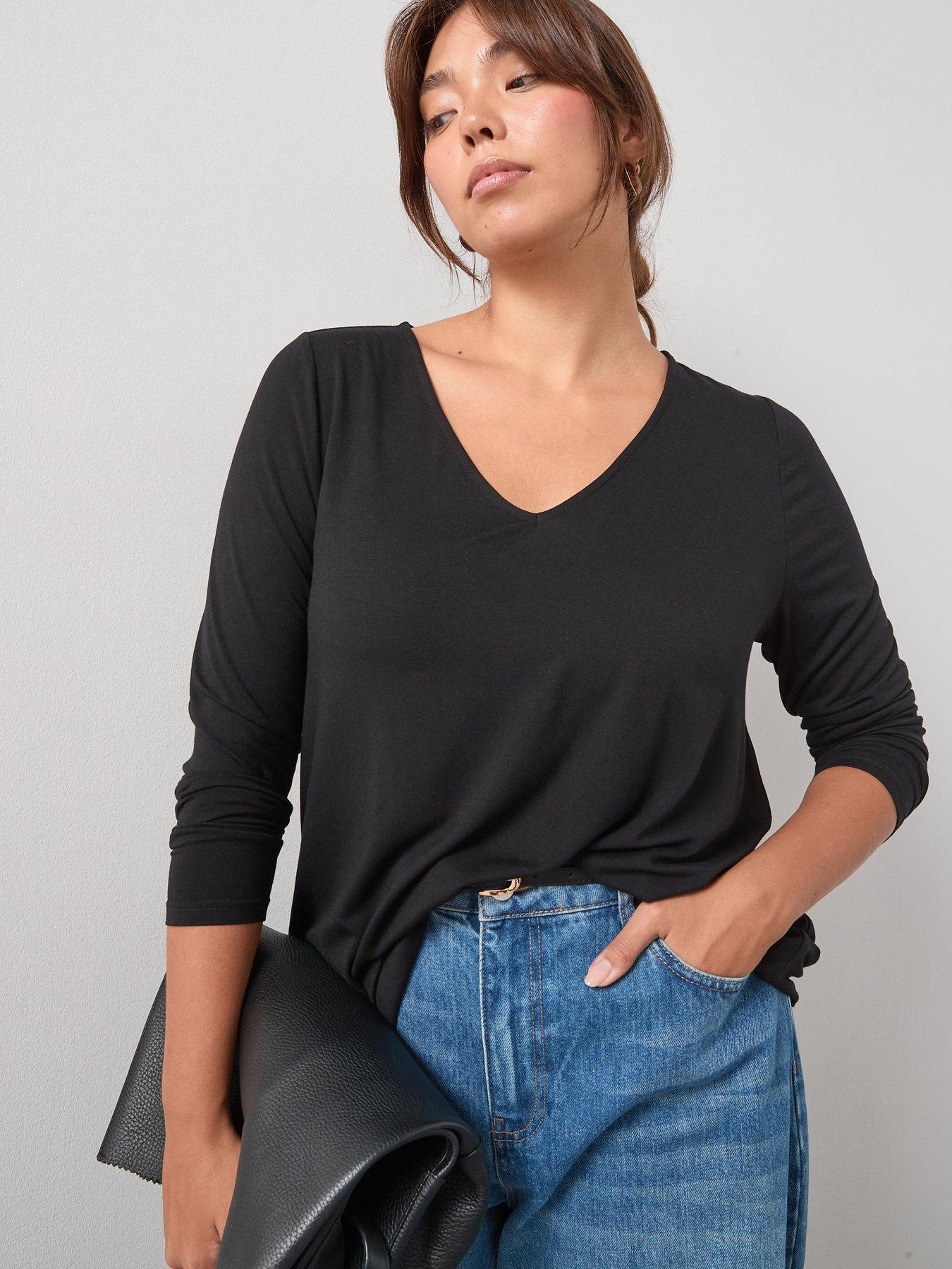 v-by-very-curve-v-neck-longline-top-black
