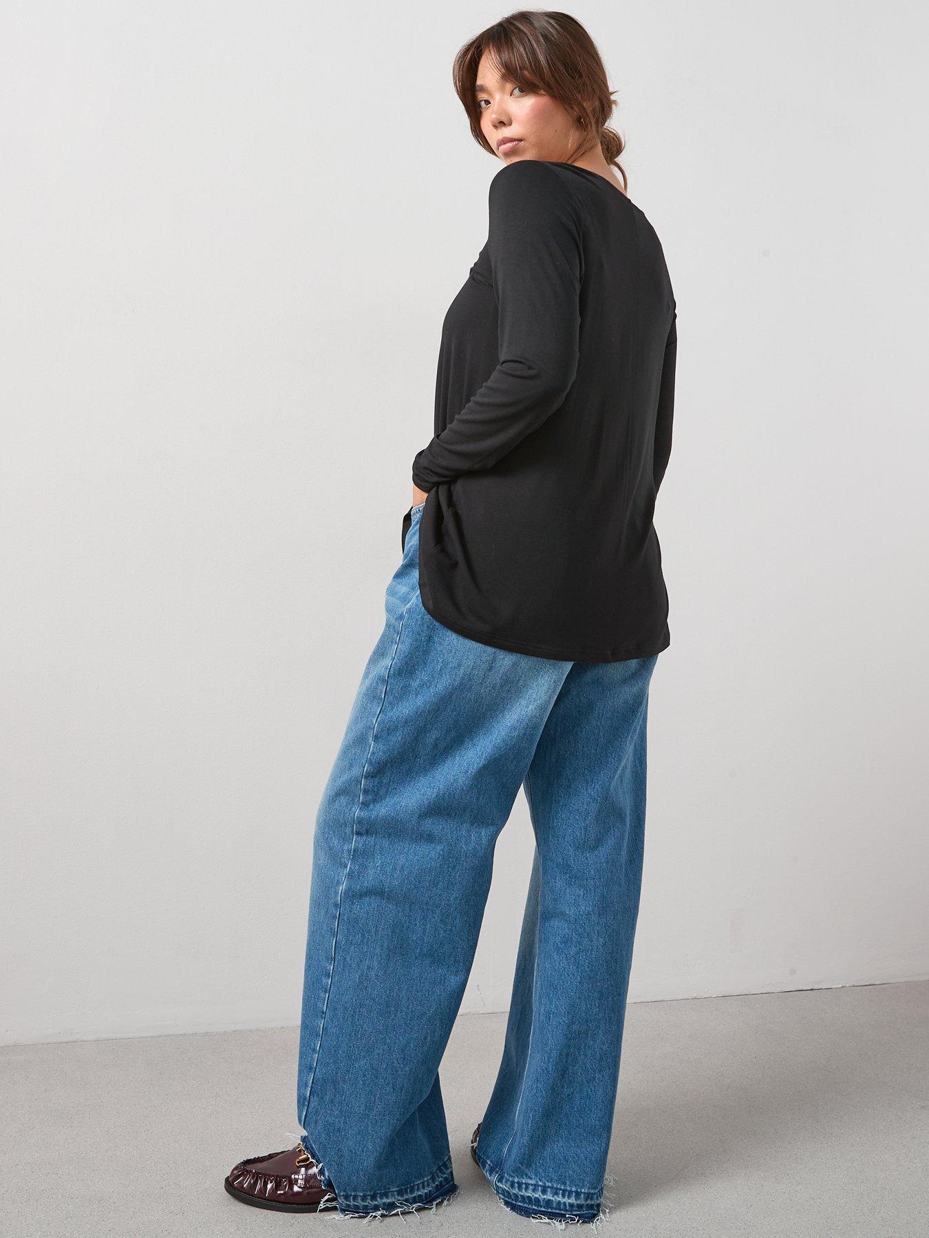 v-by-very-curve-v-neck-longline-top-blackstillFront