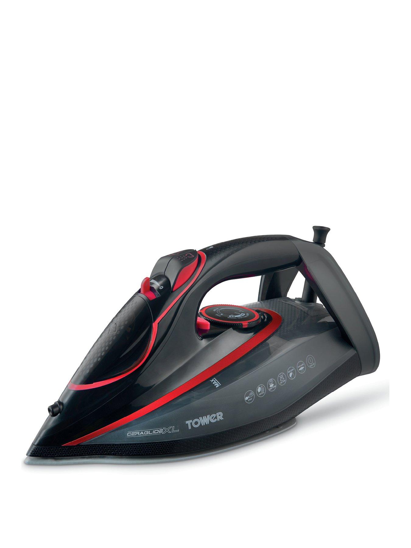 Image of Tower T22032RED Steam Iron with Ceraglide XL Ceramic Soleplate - Red & Black