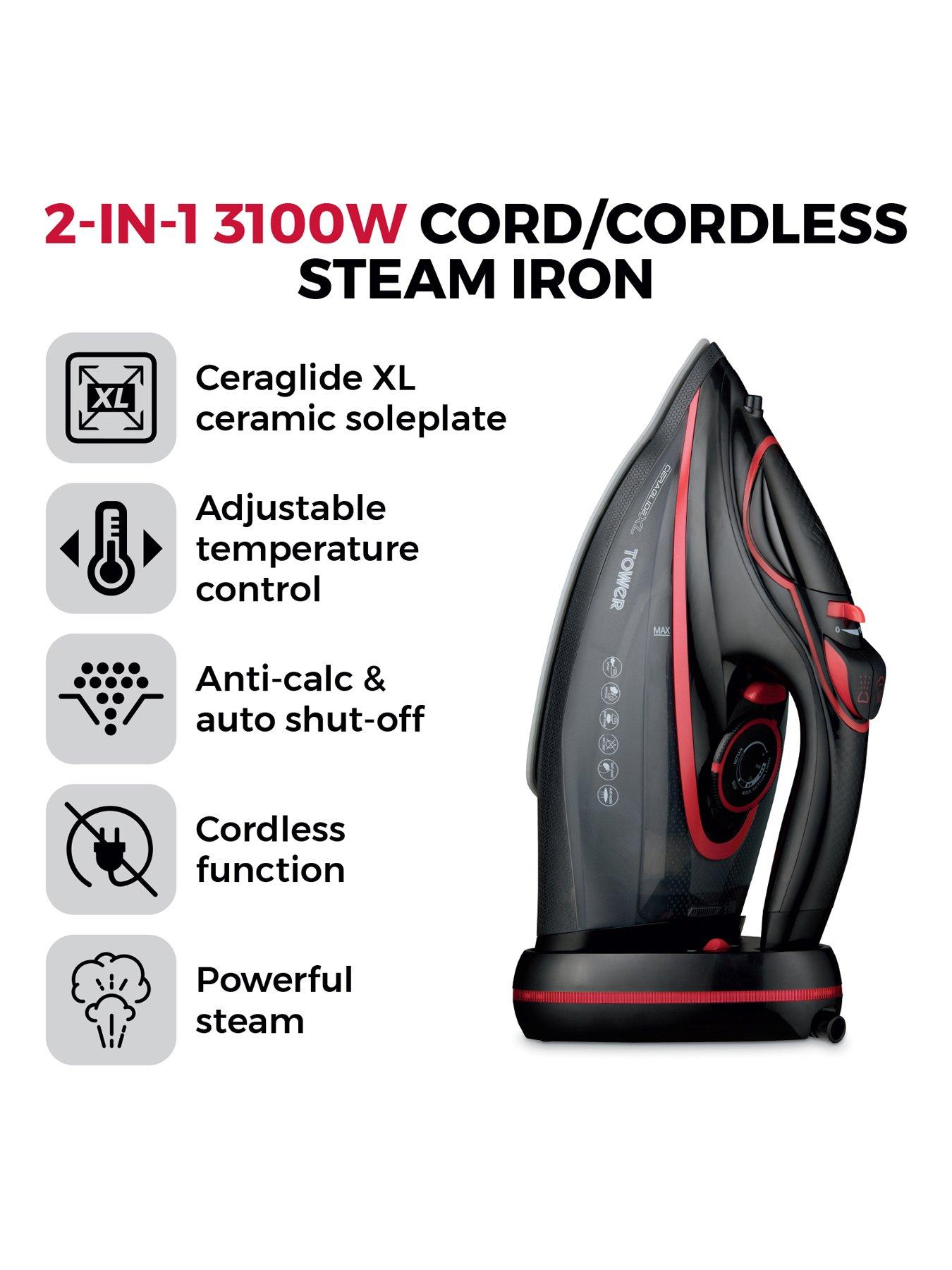 Image 2 of 7 of Tower T22035RED Cord/Cordless Steam Iron - Red & Black