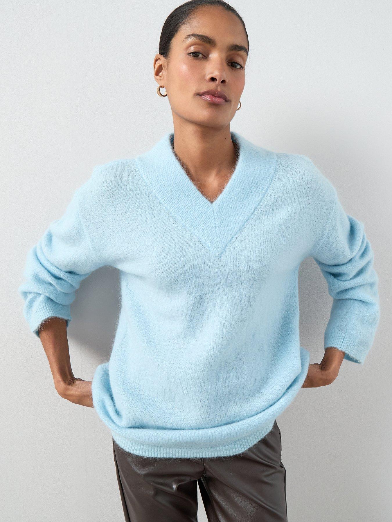 Image 1 of 7 of The Very Collection Mohair Wool Blend V Neck Jumper - Blue