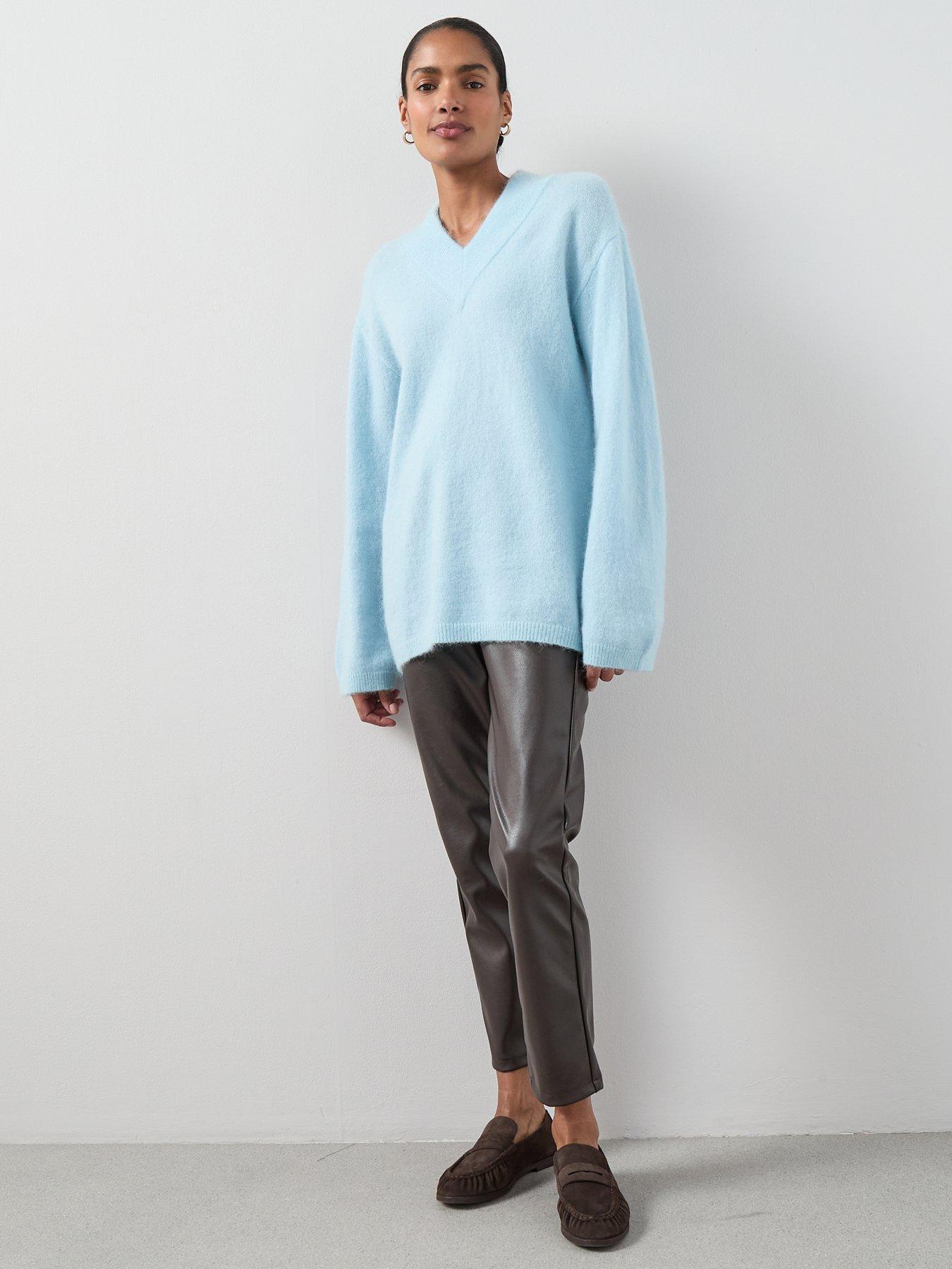 Image 3 of 7 of The Very Collection Mohair Wool Blend V Neck Jumper - Blue