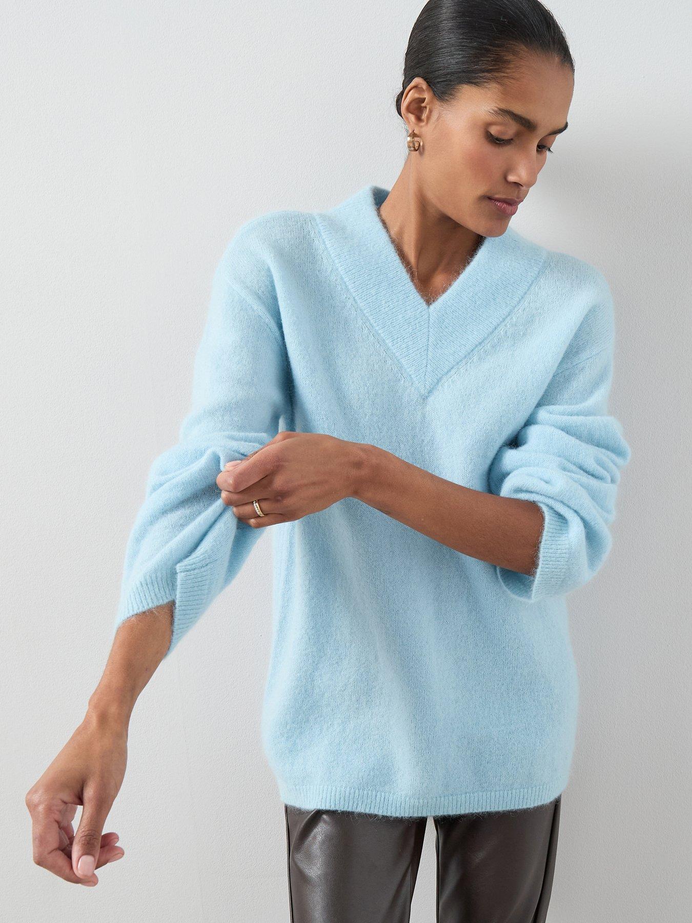 Image 4 of 7 of The Very Collection Mohair Wool Blend V Neck Jumper - Blue