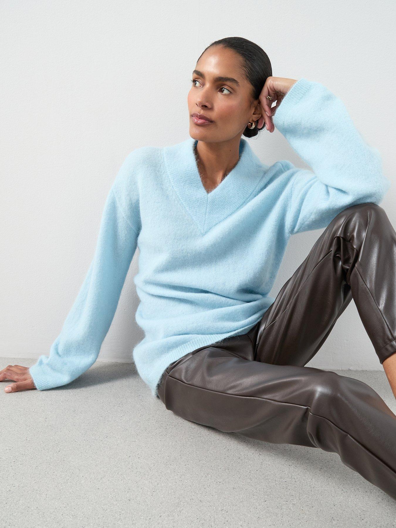 Image 6 of 7 of The Very Collection Mohair Wool Blend V Neck Jumper - Blue