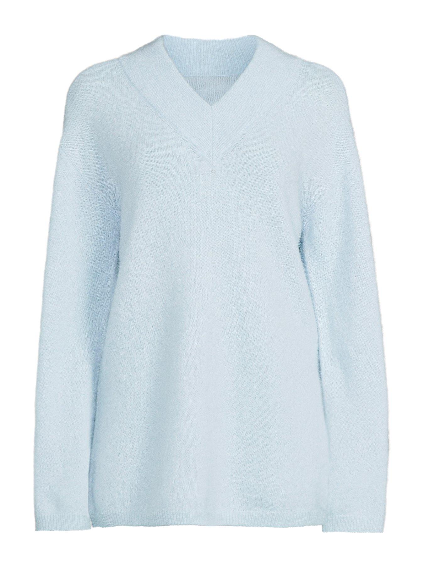 Image 7 of 7 of The Very Collection Mohair Wool Blend V Neck Jumper - Blue