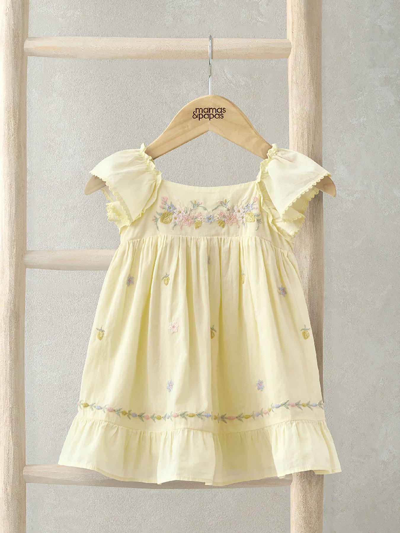 undefined Baby Girls Frill Embroidered Dress - Yellow