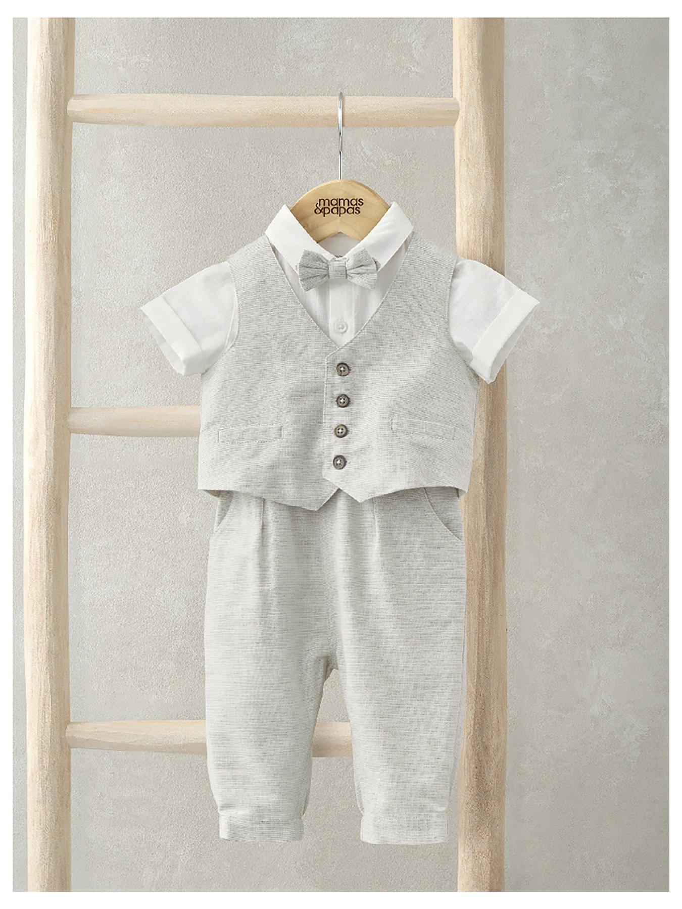 Image 1 of 6 of Mamas & Papas Baby Boys 4 Piece Neutral Suit With Bow Tie - Beige