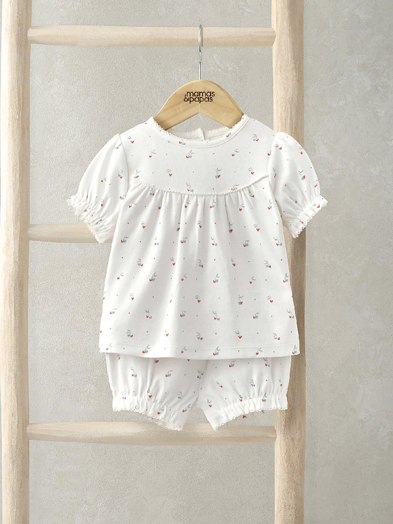 Image 1 of 4 of Mamas & Papas Baby Girls Cherry Print Pyjamas - White