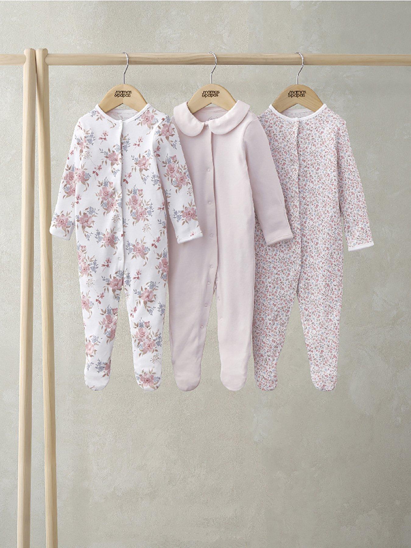 Image 1 of 2 of Mamas & Papas Baby Girls 3 Pack Floral Sleepsuits - Pink
