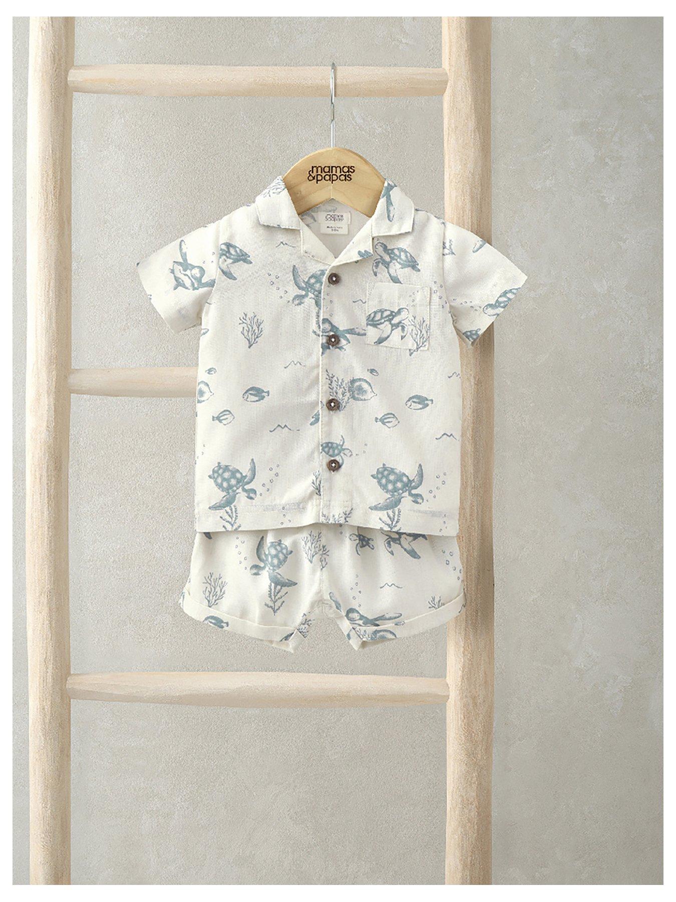 Image 1 of 4 of Mamas & Papas Baby Boys 2 Piece Turtle Under The Sea Print Shirt & Short Set - Blue