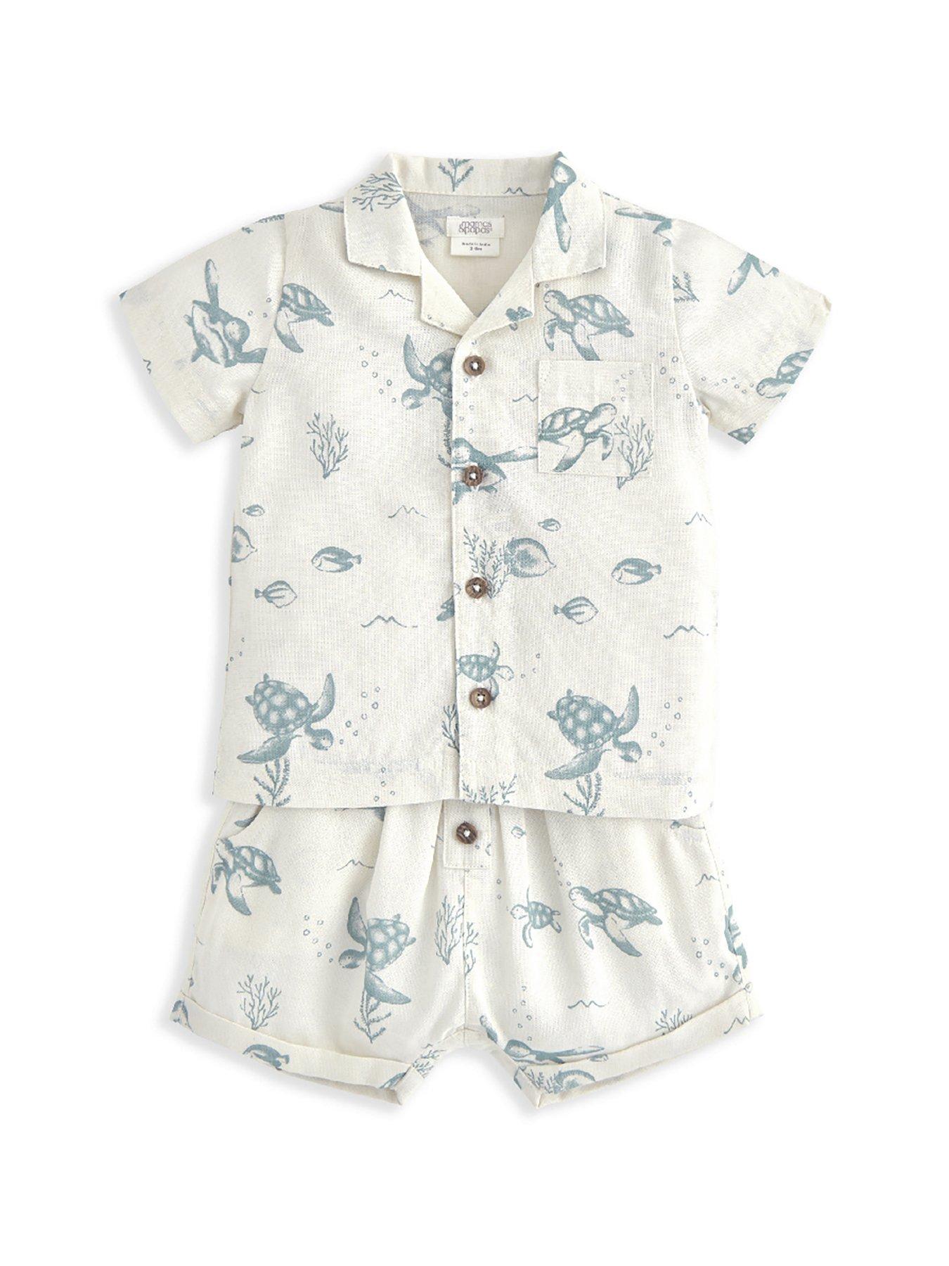 Image 2 of 4 of Mamas & Papas Baby Boys 2 Piece Turtle Under The Sea Print Shirt & Short Set - Blue