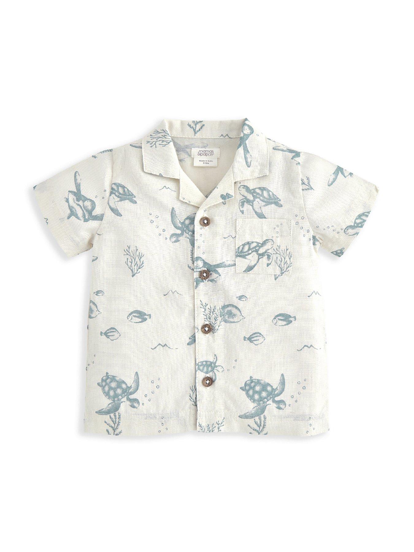 Image 3 of 4 of Mamas & Papas Baby Boys 2 Piece Turtle Under The Sea Print Shirt & Short Set - Blue
