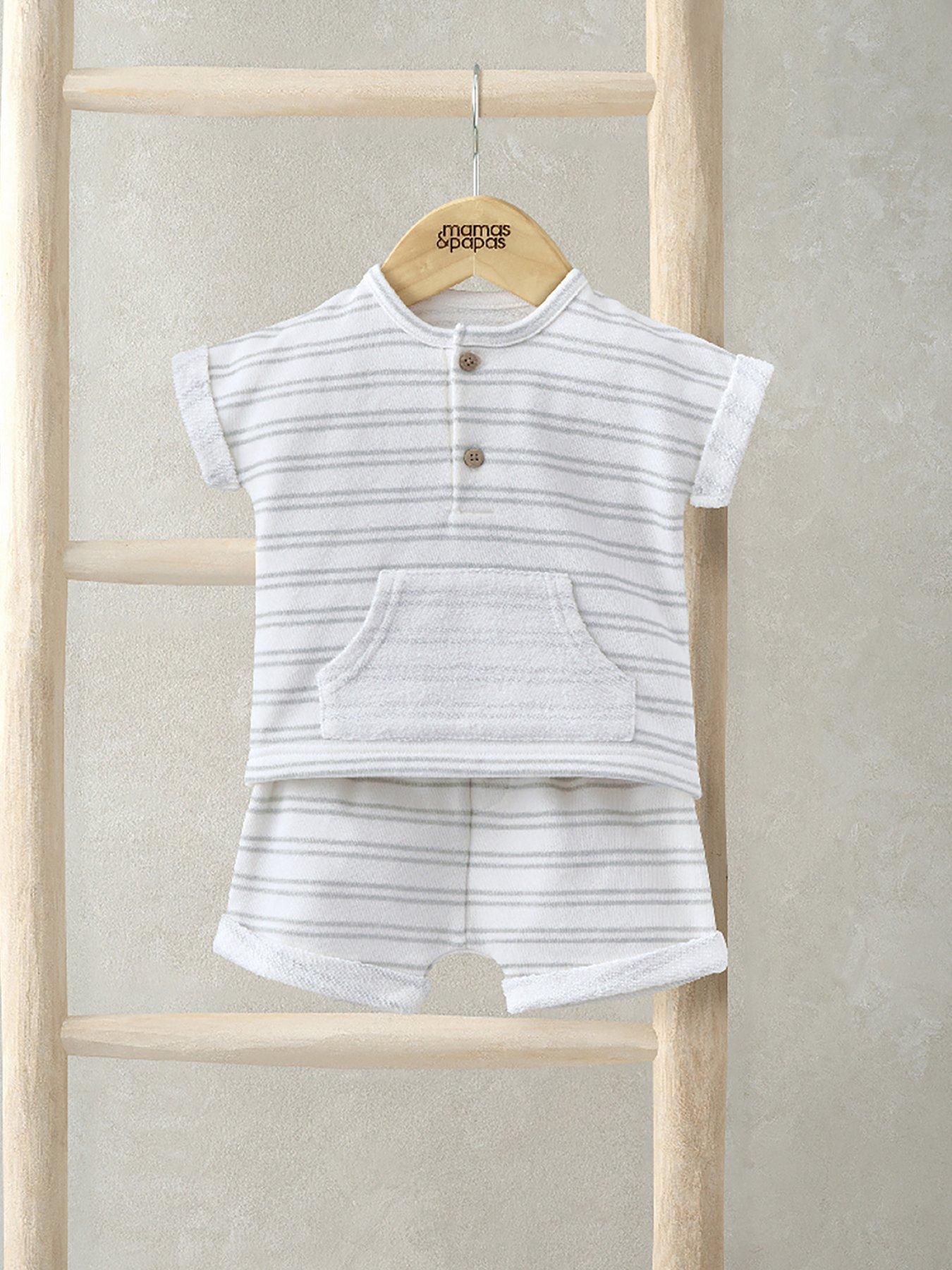 Image 1 of 4 of Mamas & Papas Baby Boys 2 Piece Stripe Shirt And Shorts Set - Blue - Blue