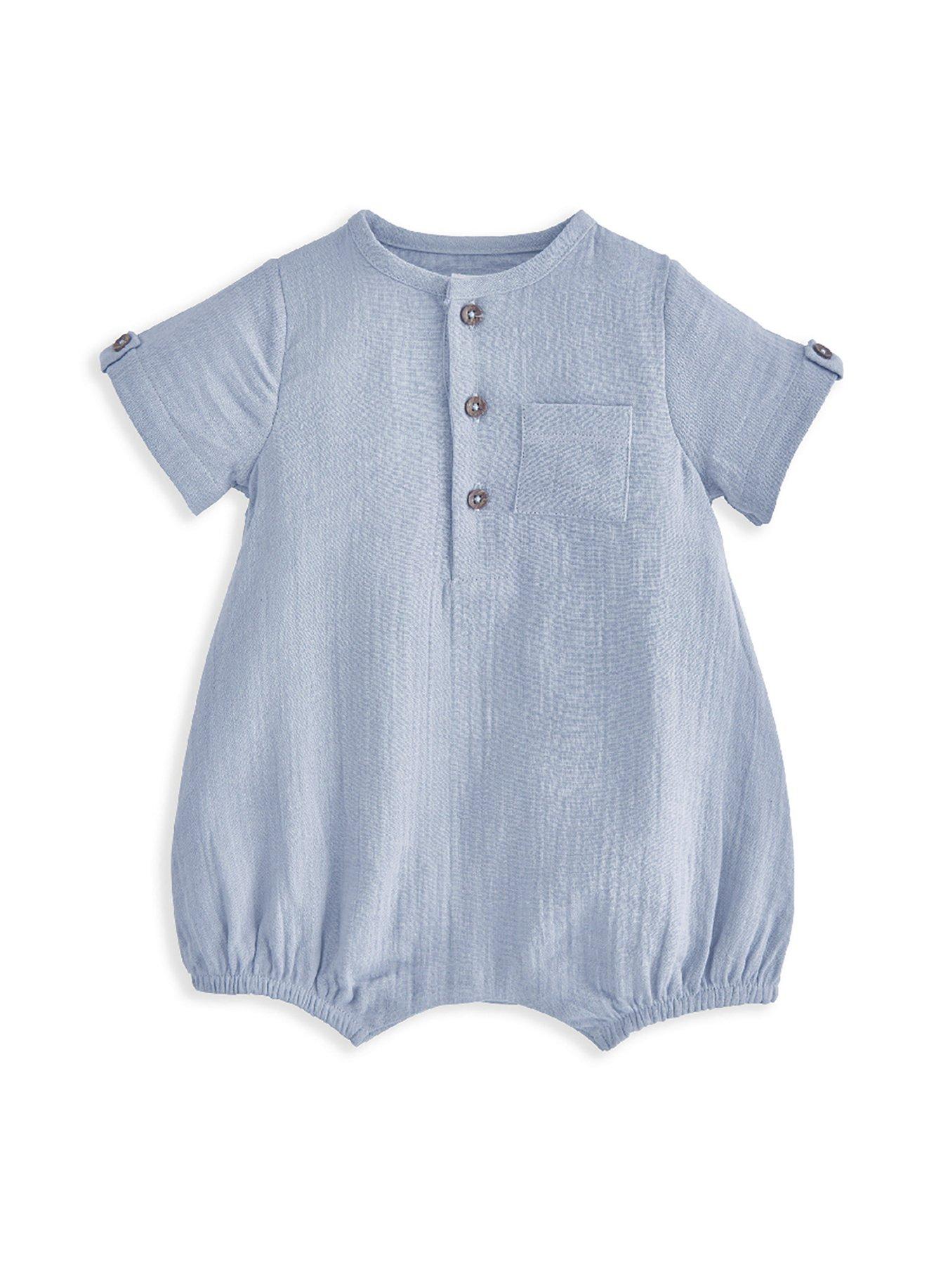 Image 3 of 4 of Mamas & Papas Baby Boys 2 Piece Patch Pocket Romper &amp; Bucket Hat Set - Blue