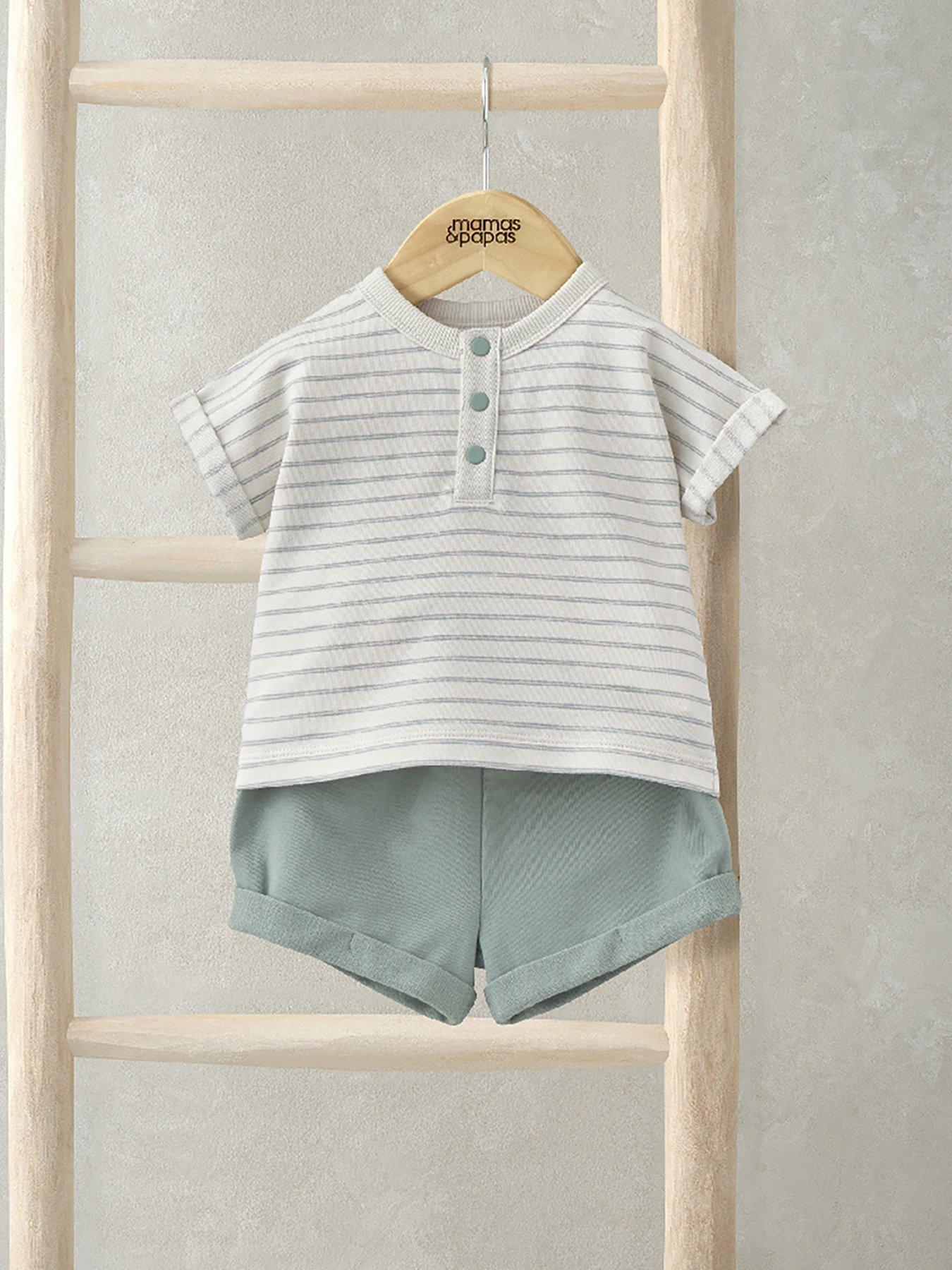 Image 1 of 4 of Mamas & Papas Baby Boys 2 Piece Stripe Jersey Tshirt &amp; Short Set - Blue